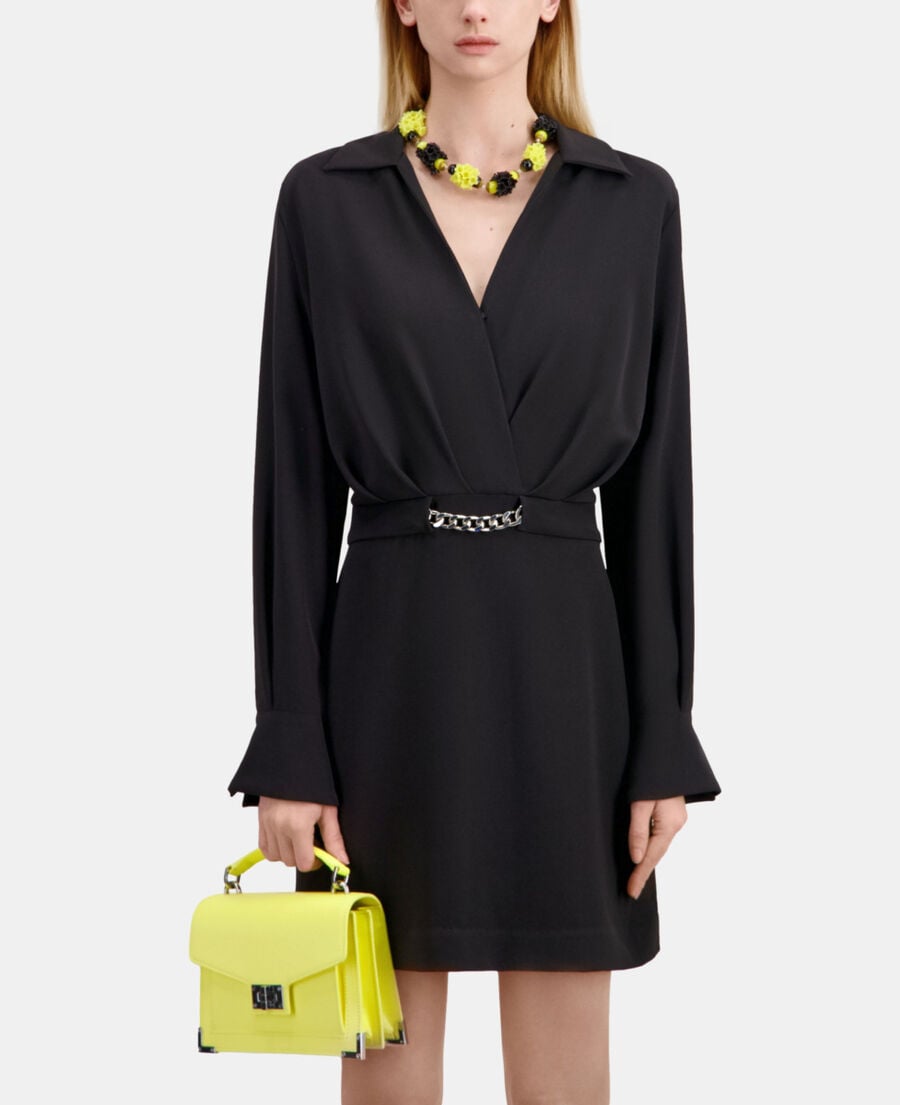 The Kooples F BLACK short black crepe dress with chain