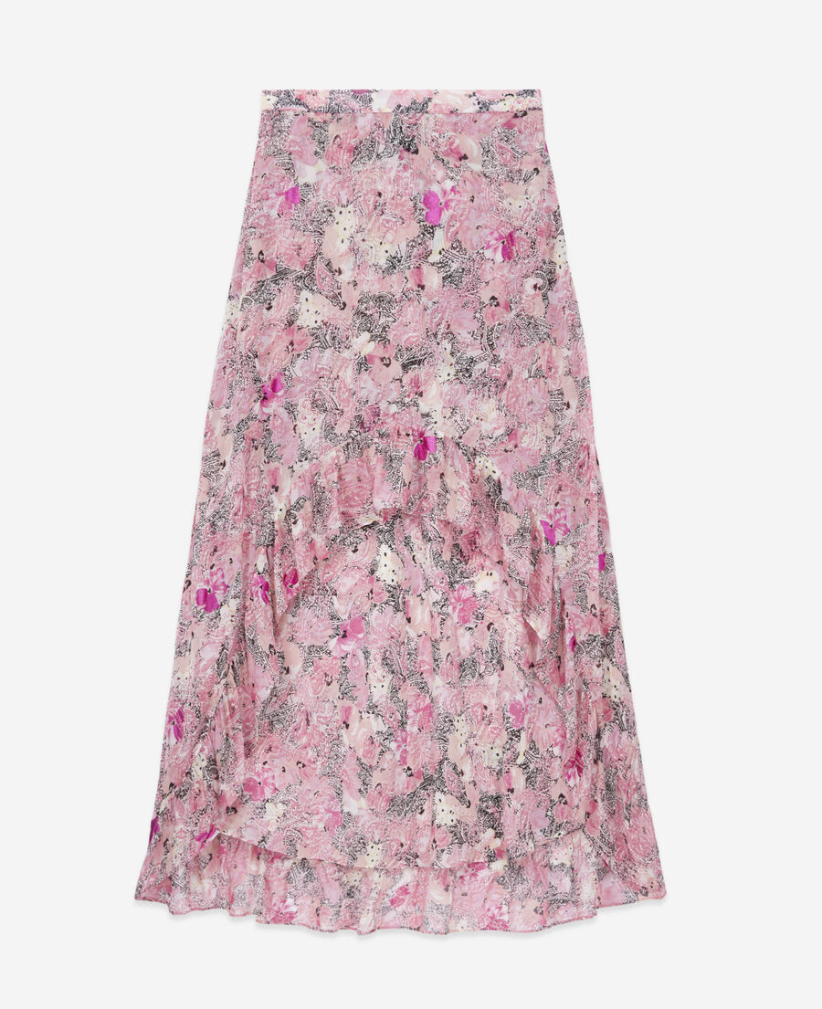 flowing pink long skirt with floral print