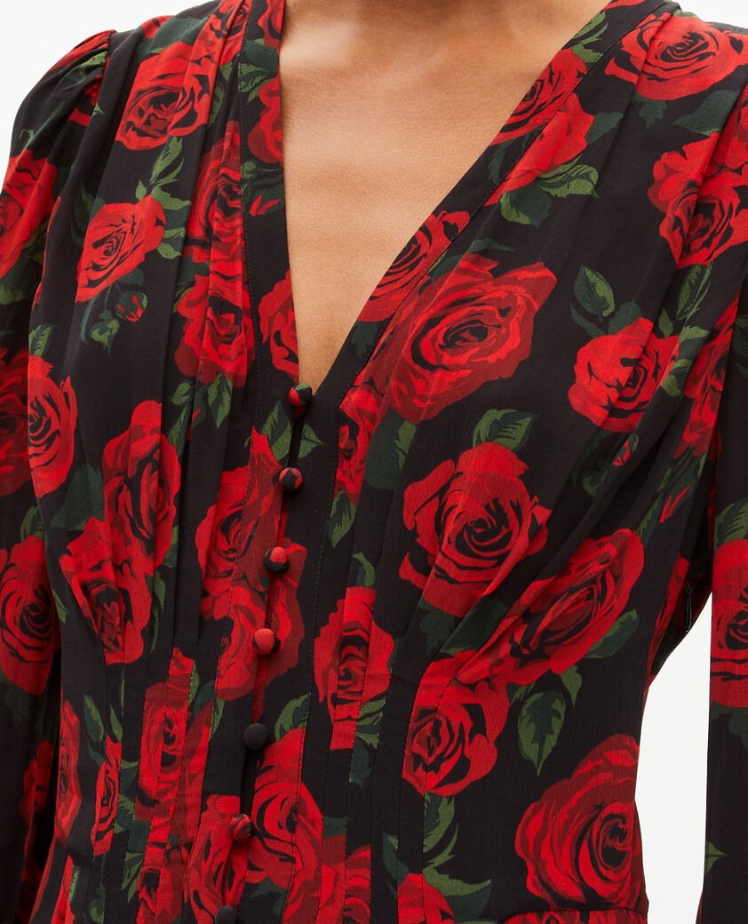 The Kooples FEMME BLACK - RED robe courte imprim&eacute; fleuri rouge