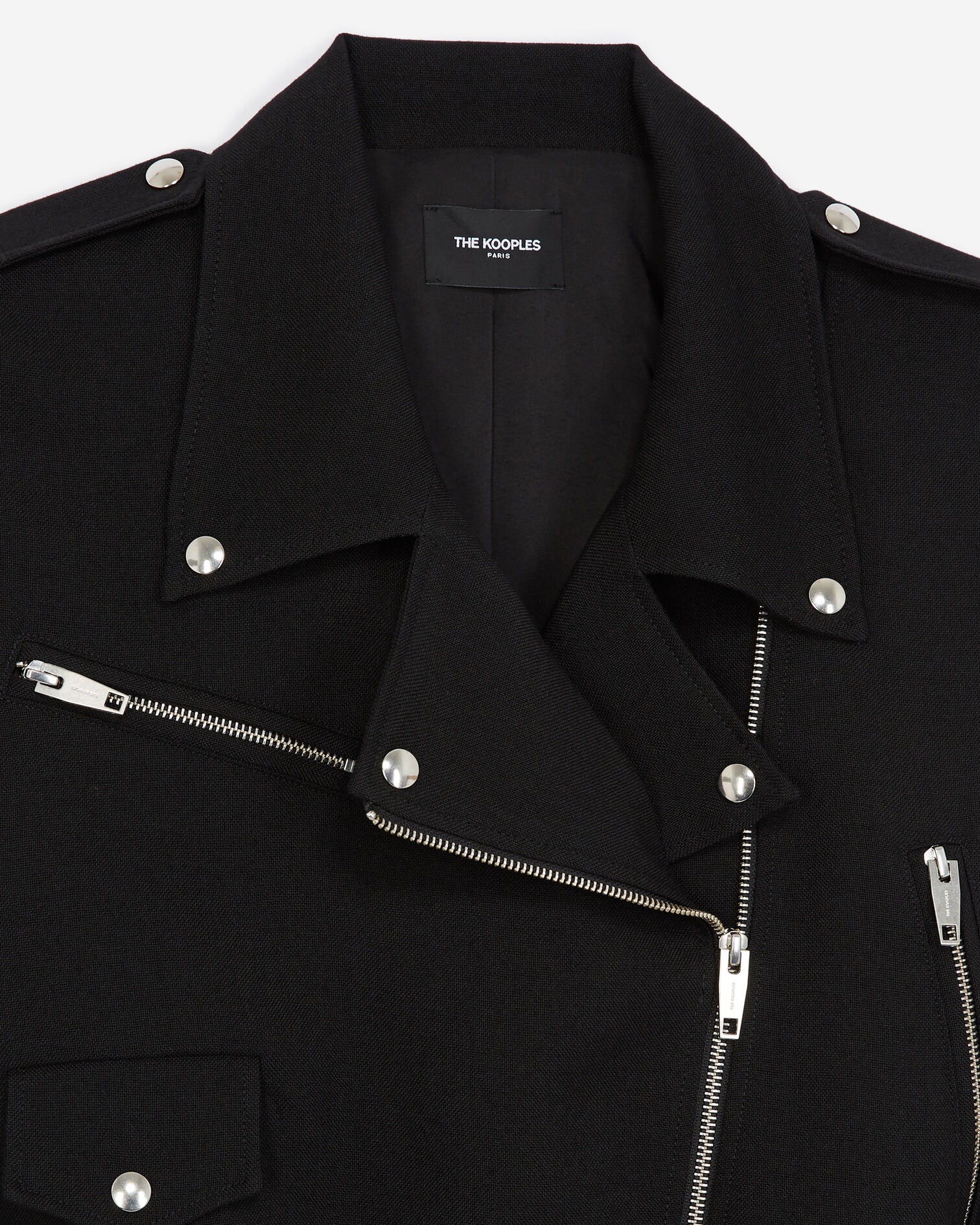 Wollmantel schwarz kurz Biker-Stil, BLACK, hi-res image number null