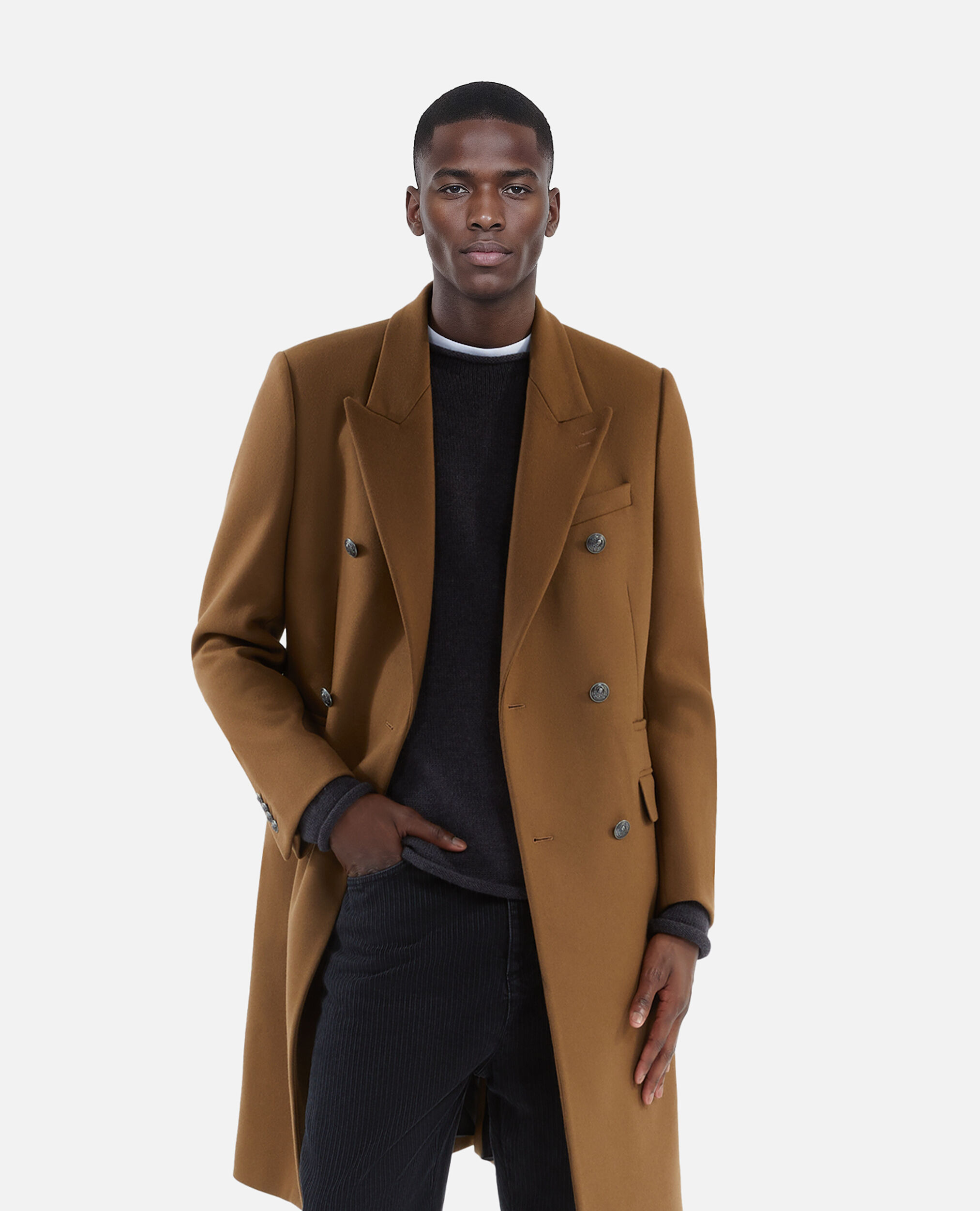 Men s Long camel wool blend coat The Kooples US