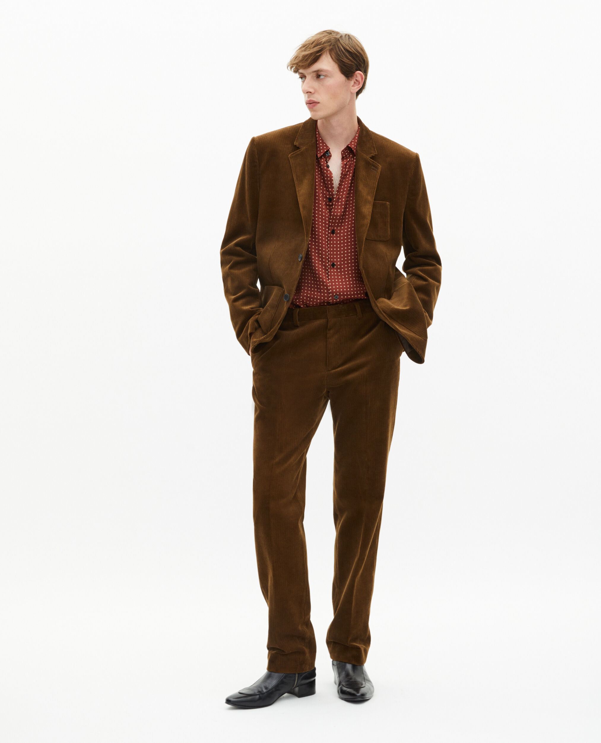 Veste de costume en velours côtelé marron, CARAMEL, hi-res image number null