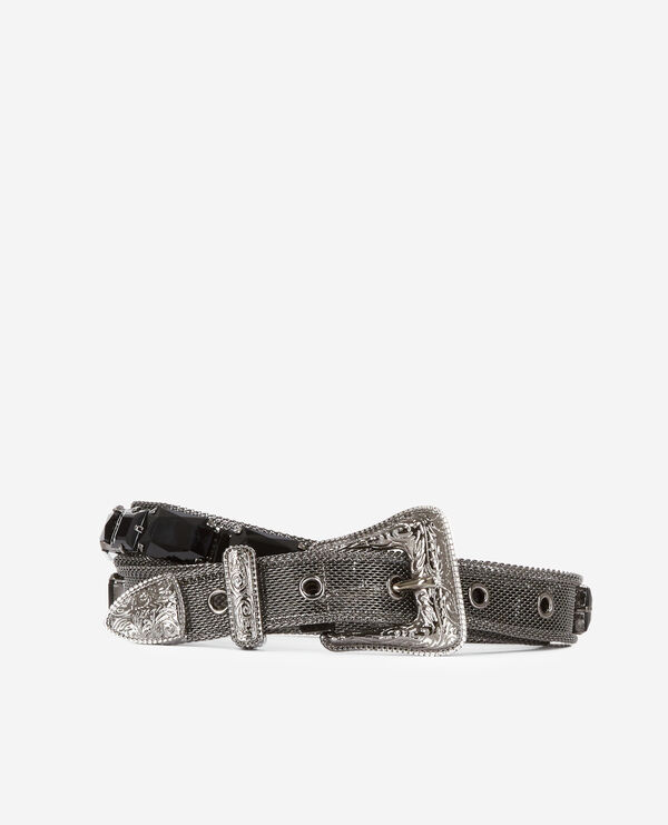 Black gemstone belt with western-style buckle