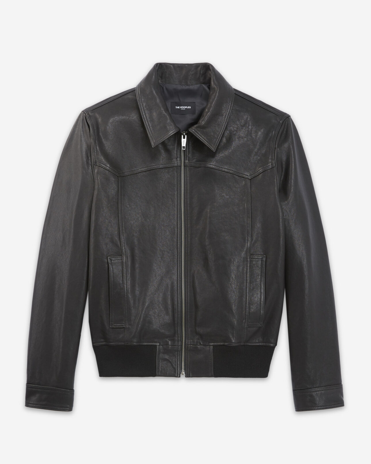 The Kooples MEN BLACK aged-effect leather jacket with ribbed edges