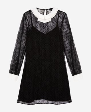The Kooples F BLACK short dress in black plumetis lace and rhinestones
