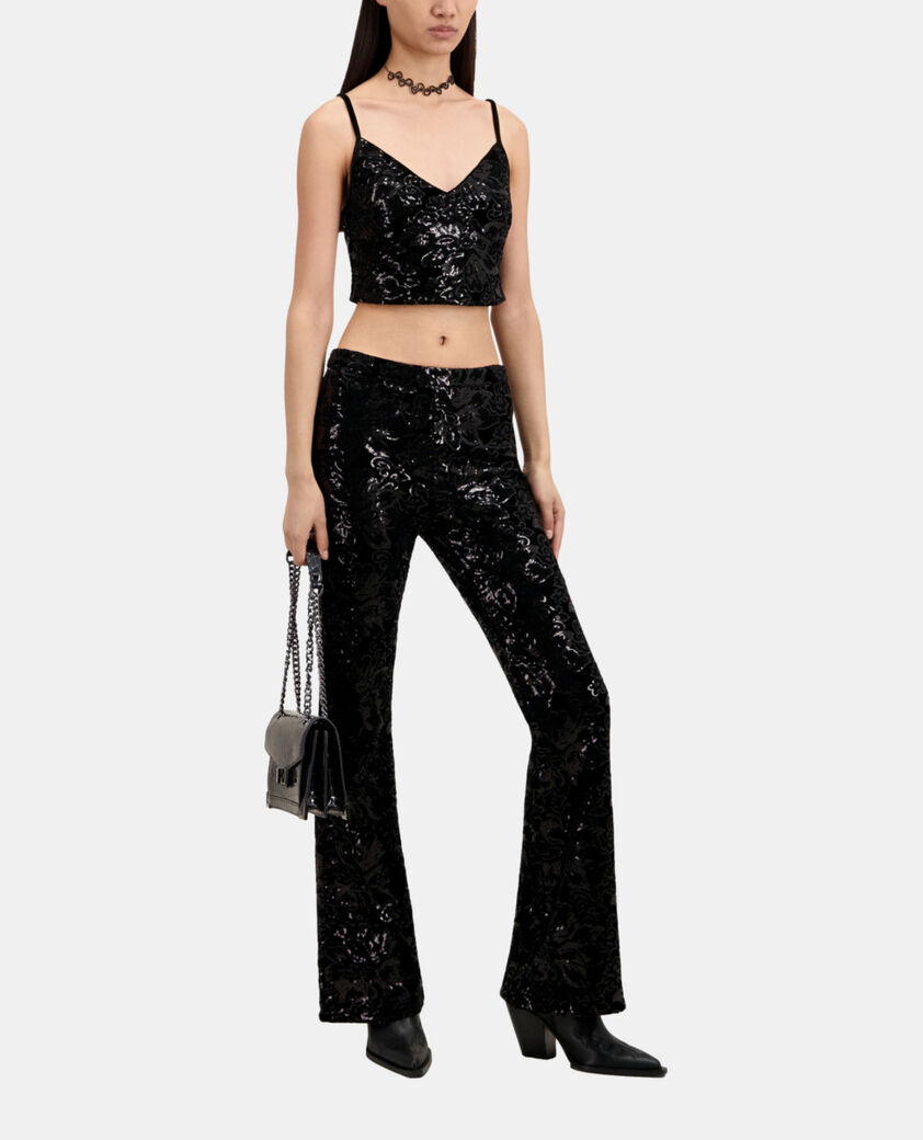 The Kooples FEMME BLACK pantalon flare en velours avec sequins noir