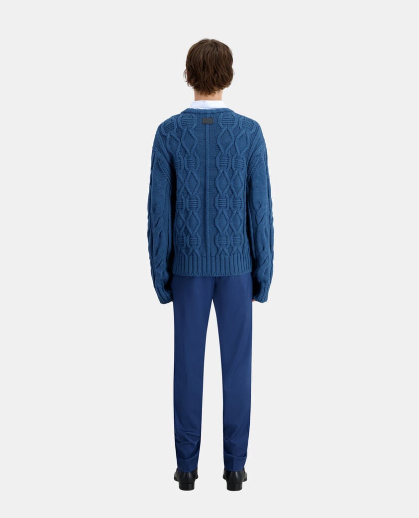 The Kooples HERREN BLUE PETROL blauer pullover aus wolle mit zopfmuster