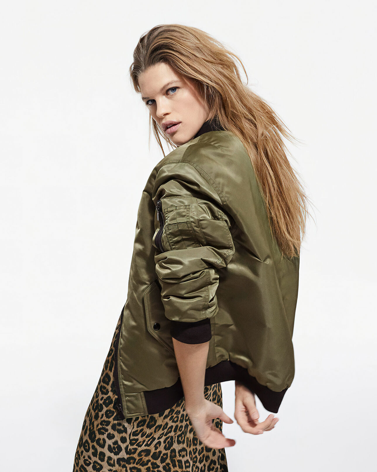 The Kooples FEMME KAKI bomber kaki doublure léopard