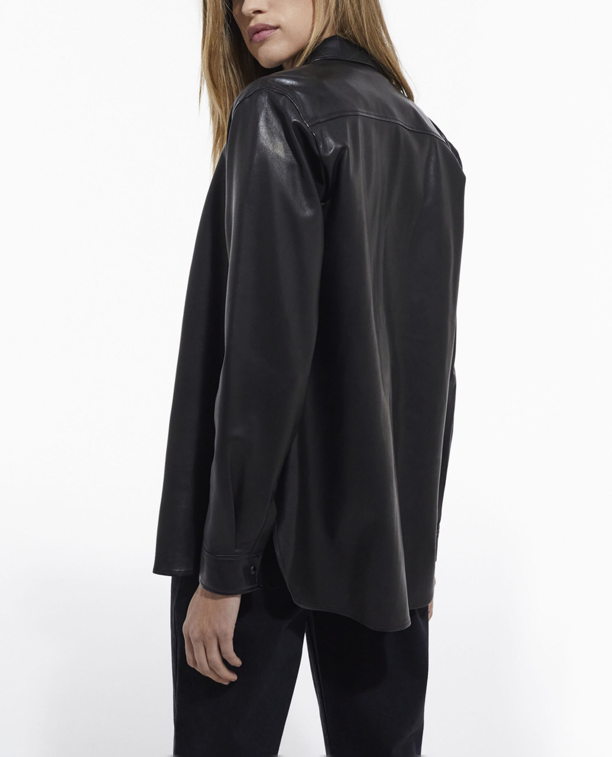 Black leather shirt, BLACK, hi-res image number null