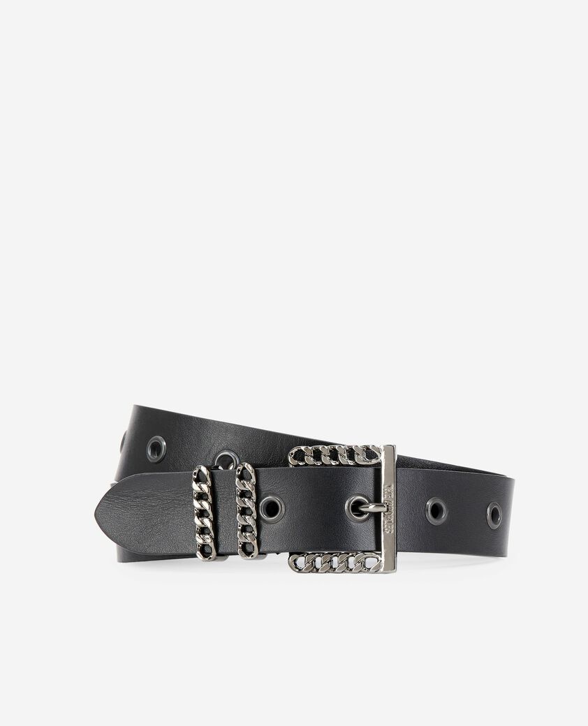 The Kooples WOMEN BLACK leather belt with black chain buckle