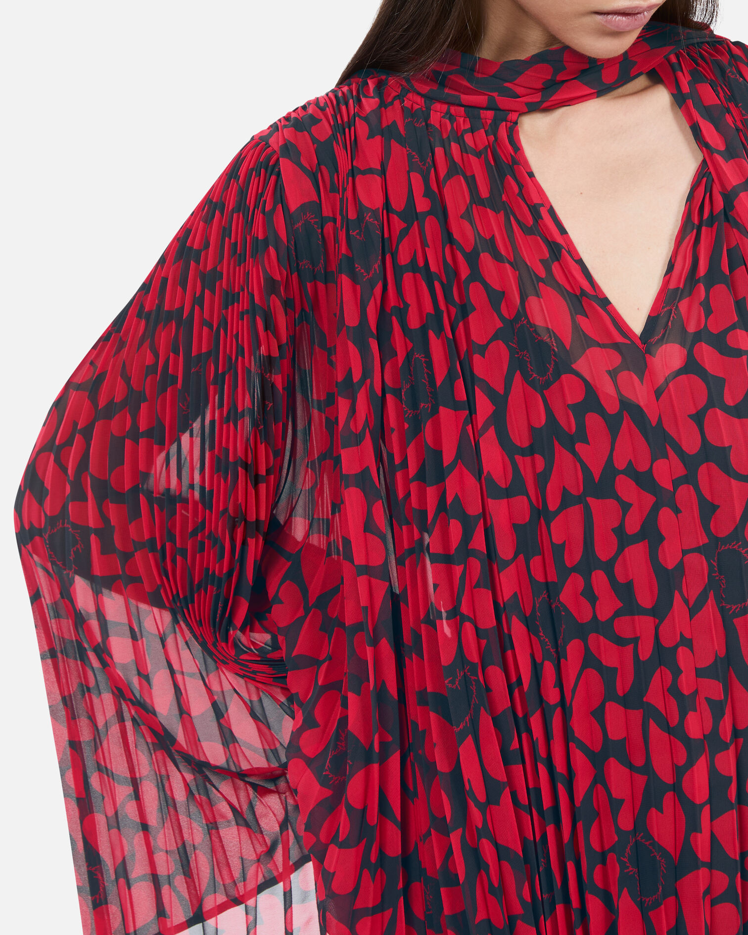 Heart print pleated top, BLACK - RED, hi-res image number null