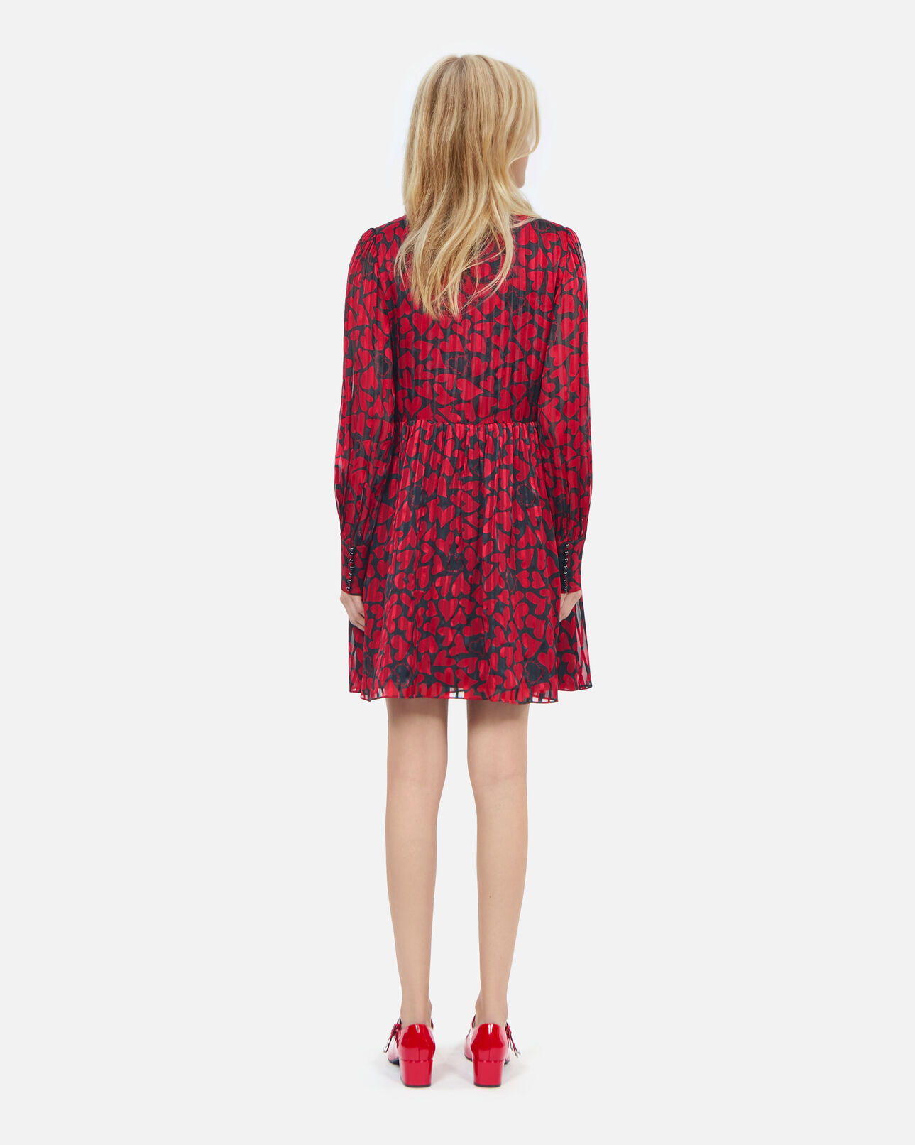 The Kooples WOMEN BLACK - RED short pleated heart print dress