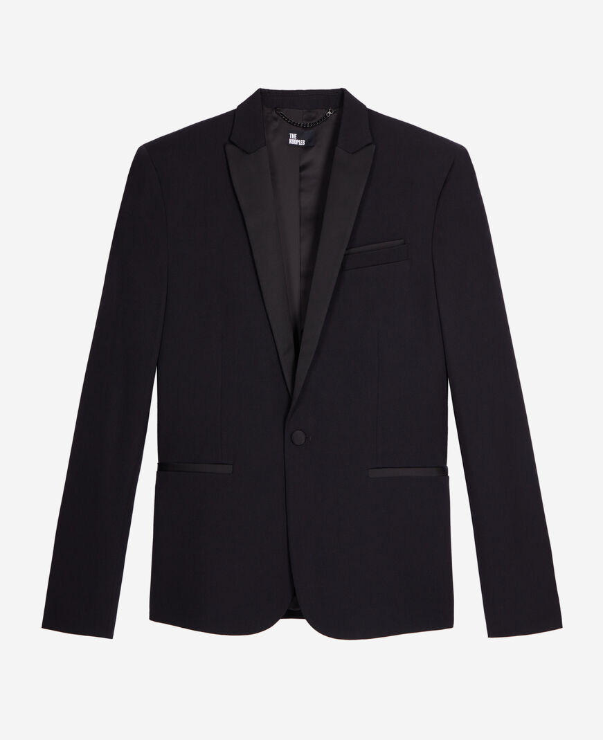 The Kooples HERREN BLACK schwarzes slim fit smokingsakko mit satin-detail