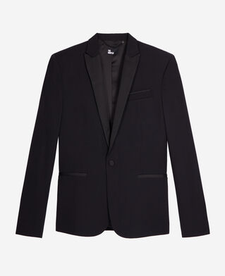 The Kooples HERREN BLACK schwarzes slim fit smokingsakko mit satin-detail