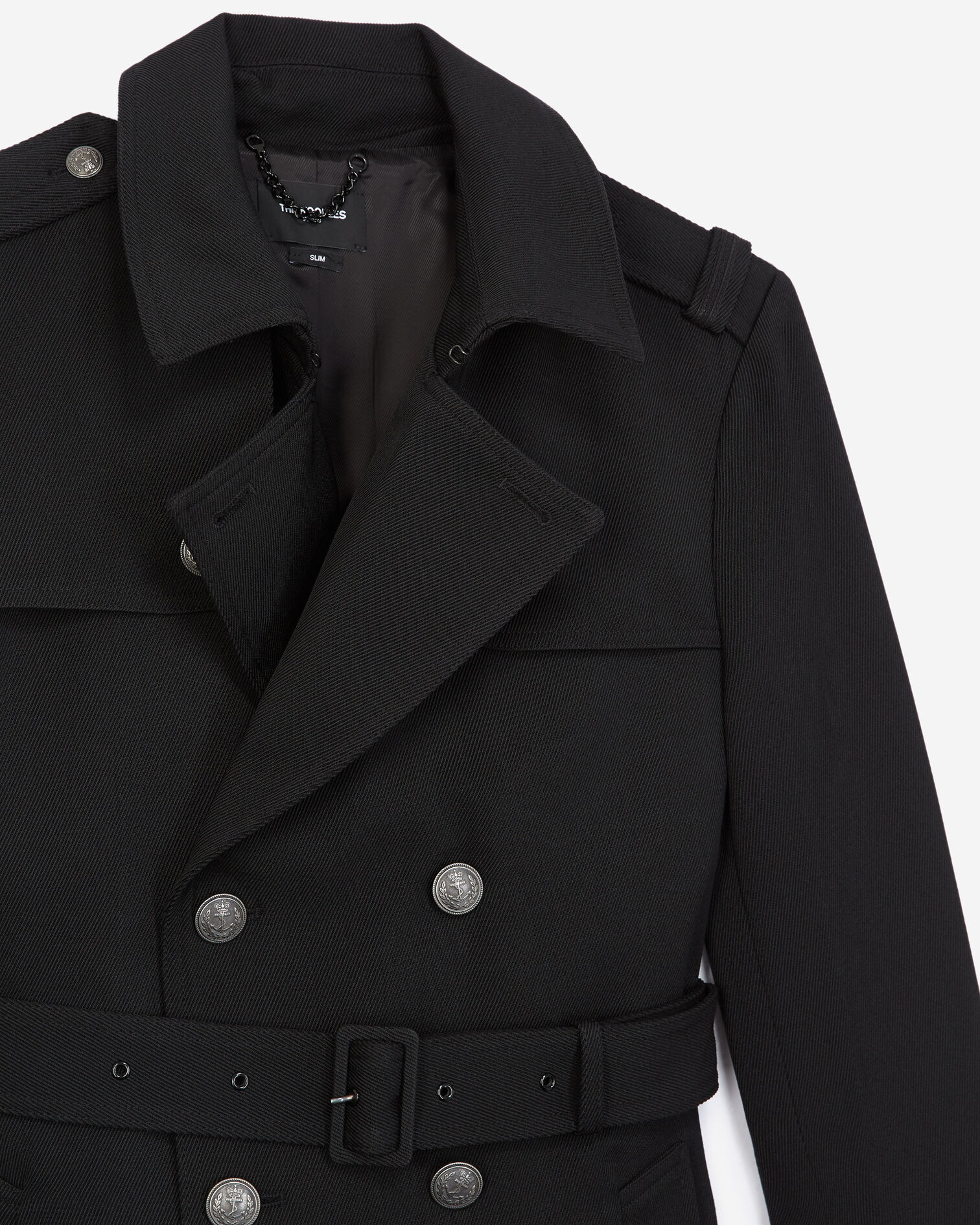 Black wool coat with silver buttons, BLACK, hi-res image number null