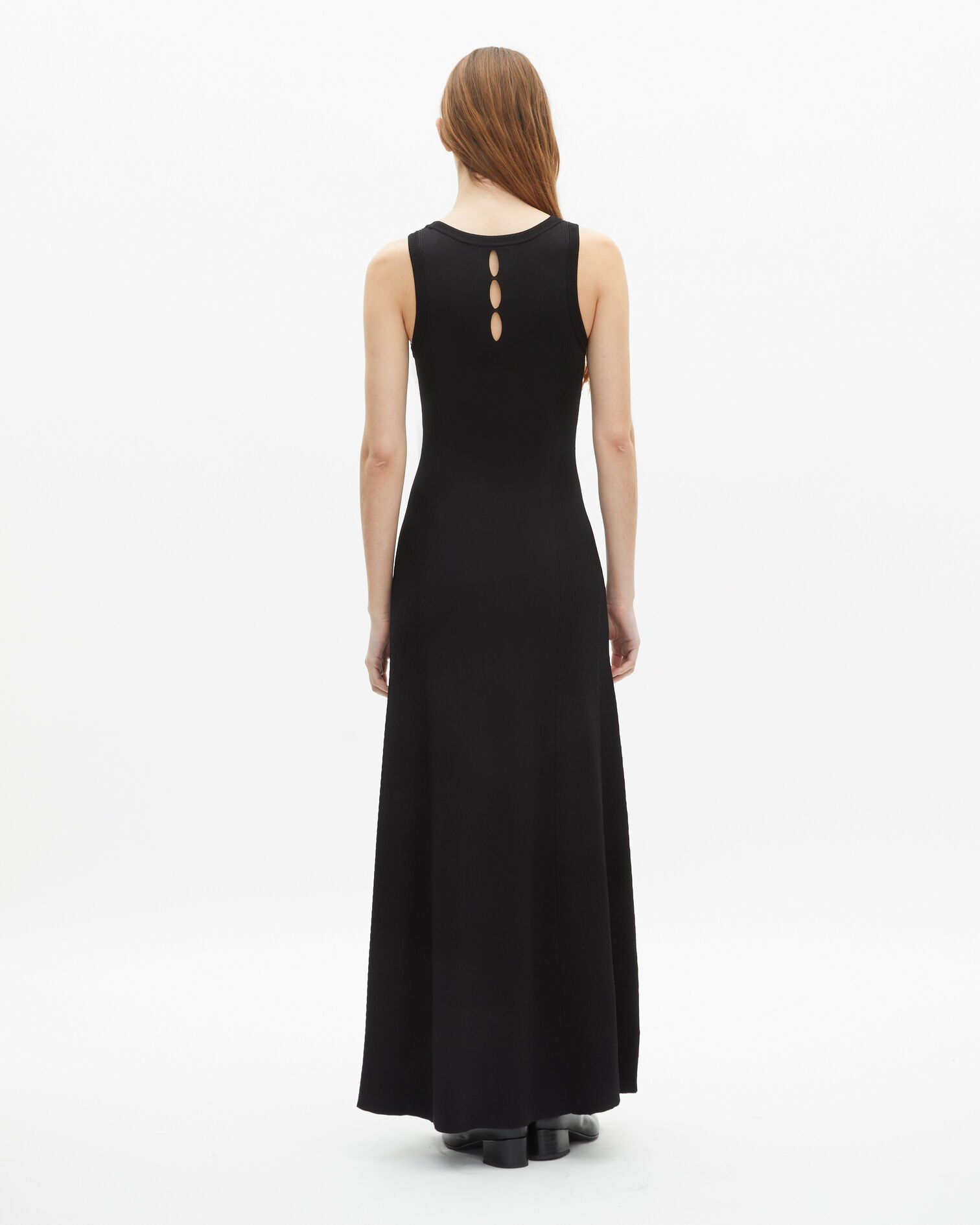 Langes Kleid aus schwarzem Strick, BLACK, hi-res image number null