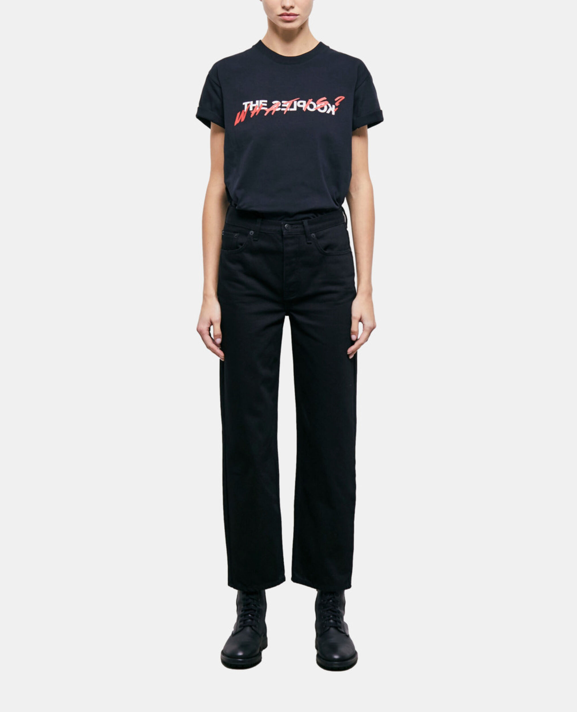 Black straight-cut jeans, BLACK, hi-res image number null