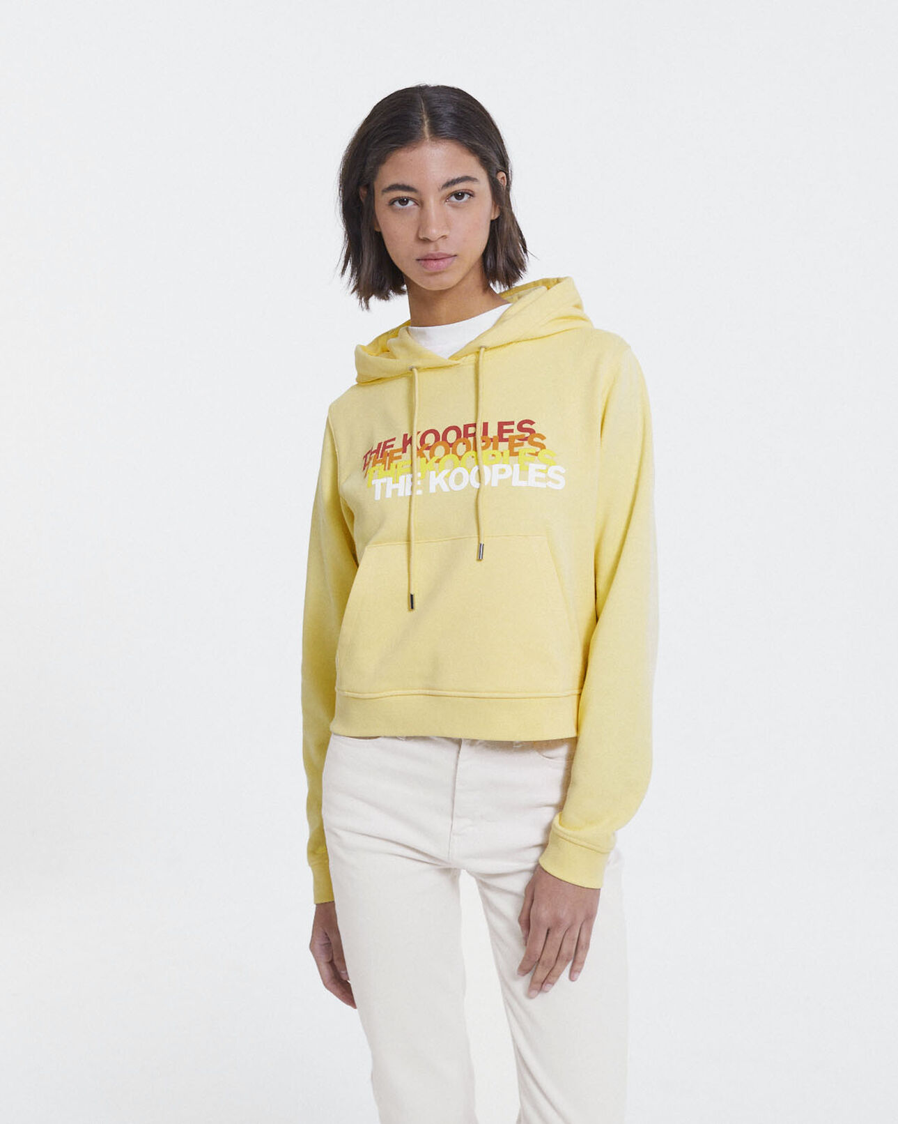 The Kooples DAMEN YELLOW gelbes kapuzensweatshirt mit dreifach-logo