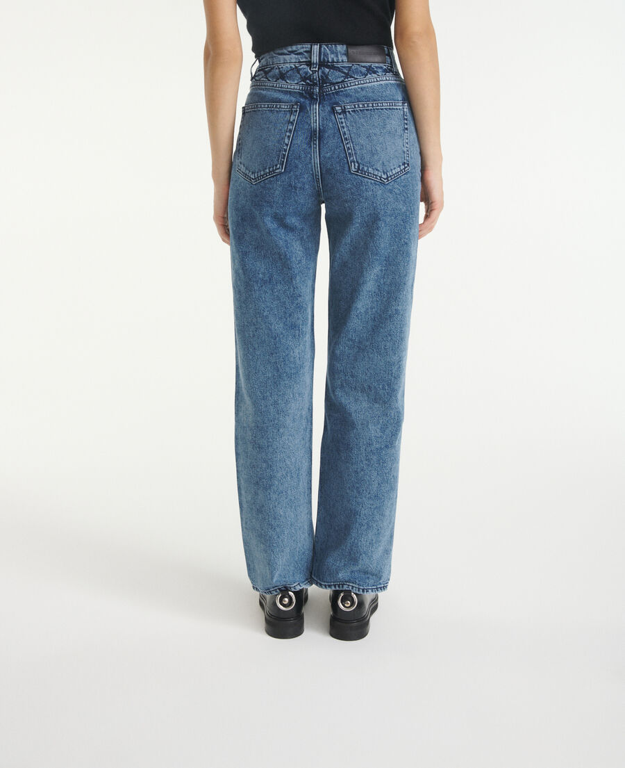 The Kooples WOMEN BLUE DENIM naomy wide-leg blue jeans with padded detail
