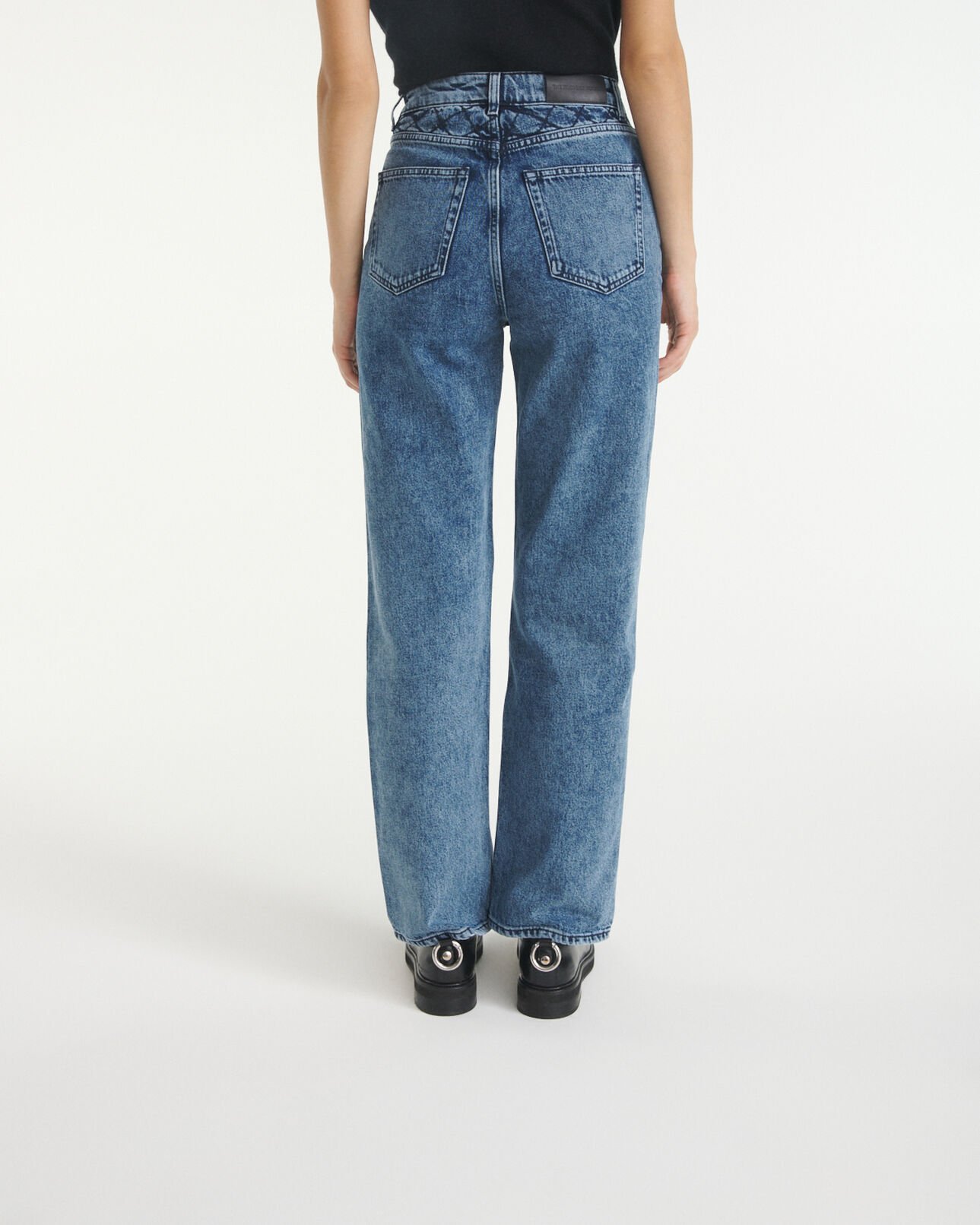The Kooples FEMME BLUE DENIM jean bleu large naomy à détail matelassé
