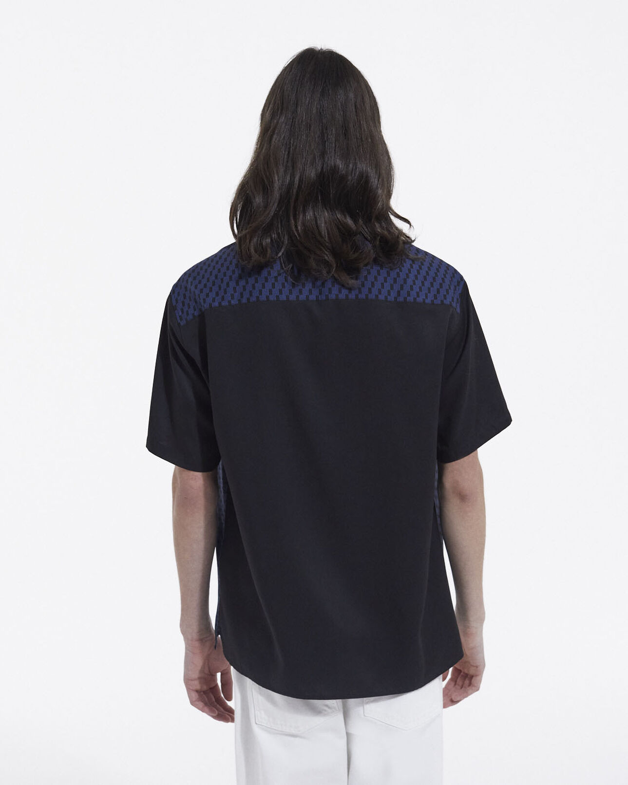 The Kooples MEN BLACK BLUE chic black and blue shirt with short sleeves