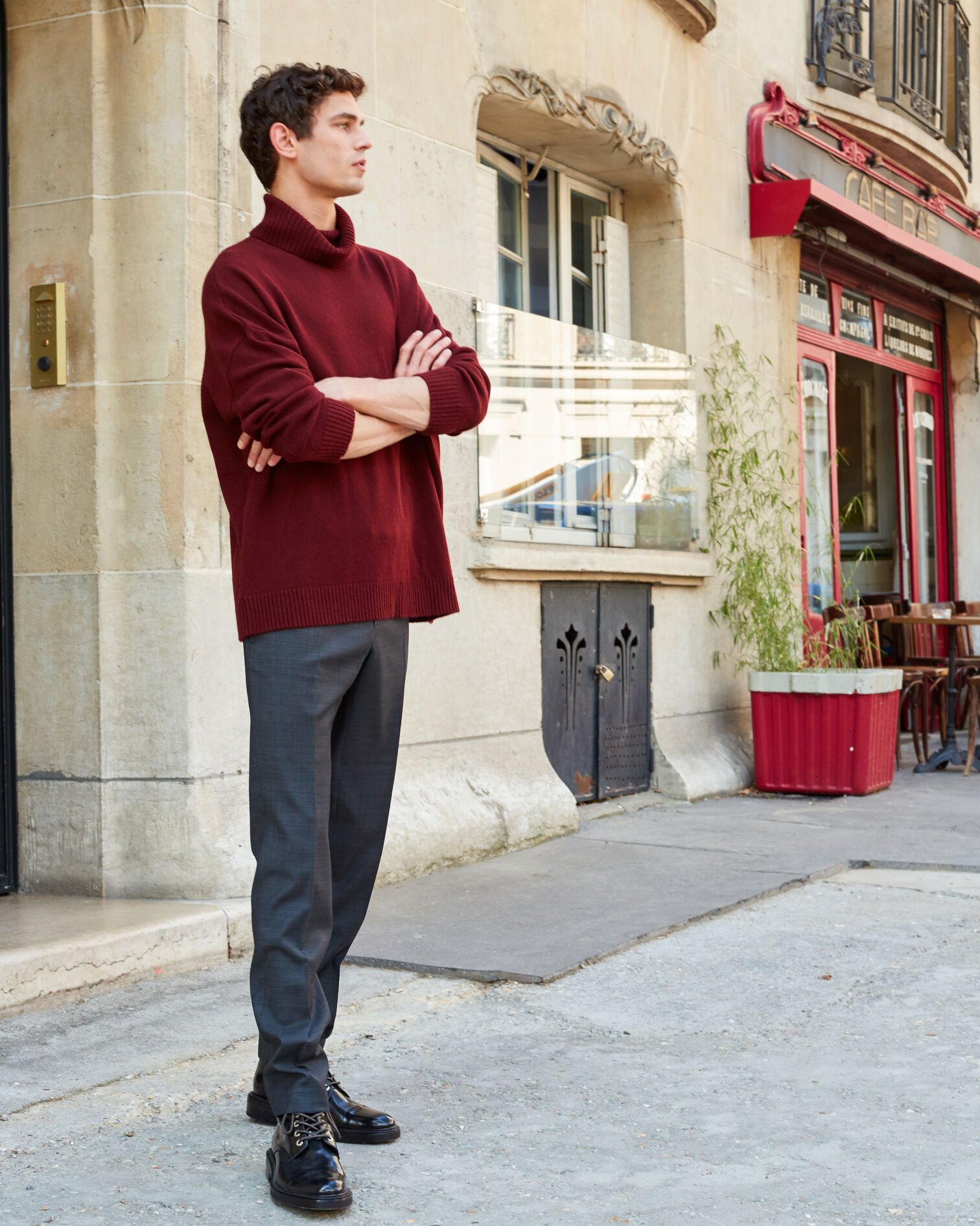 Burgundy wool and cashmere turtleneck jumper, BURGUNDY, hi-res image number null