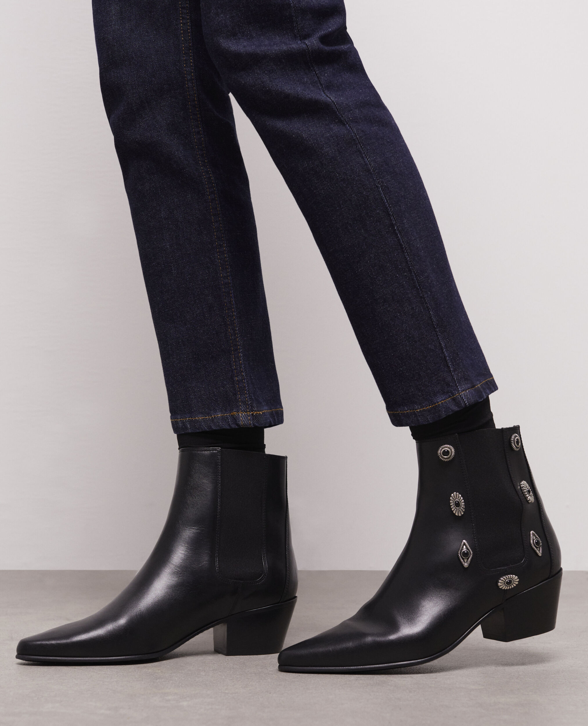 Black leather ankle boots, BLACK, hi-res image number null