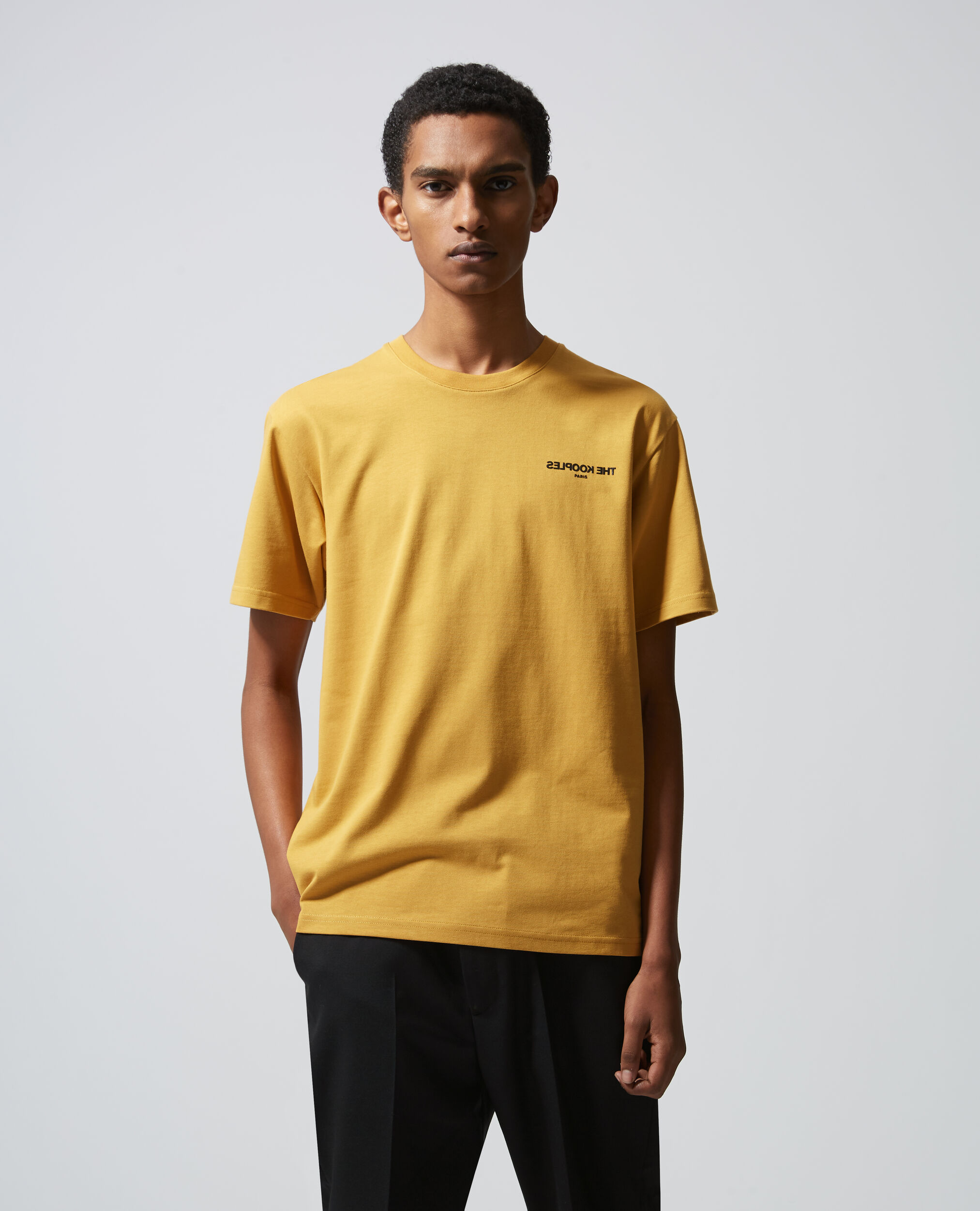 Mustard cotton T-shirt with logo The Kooples, MUSTARD, hi-res image number null