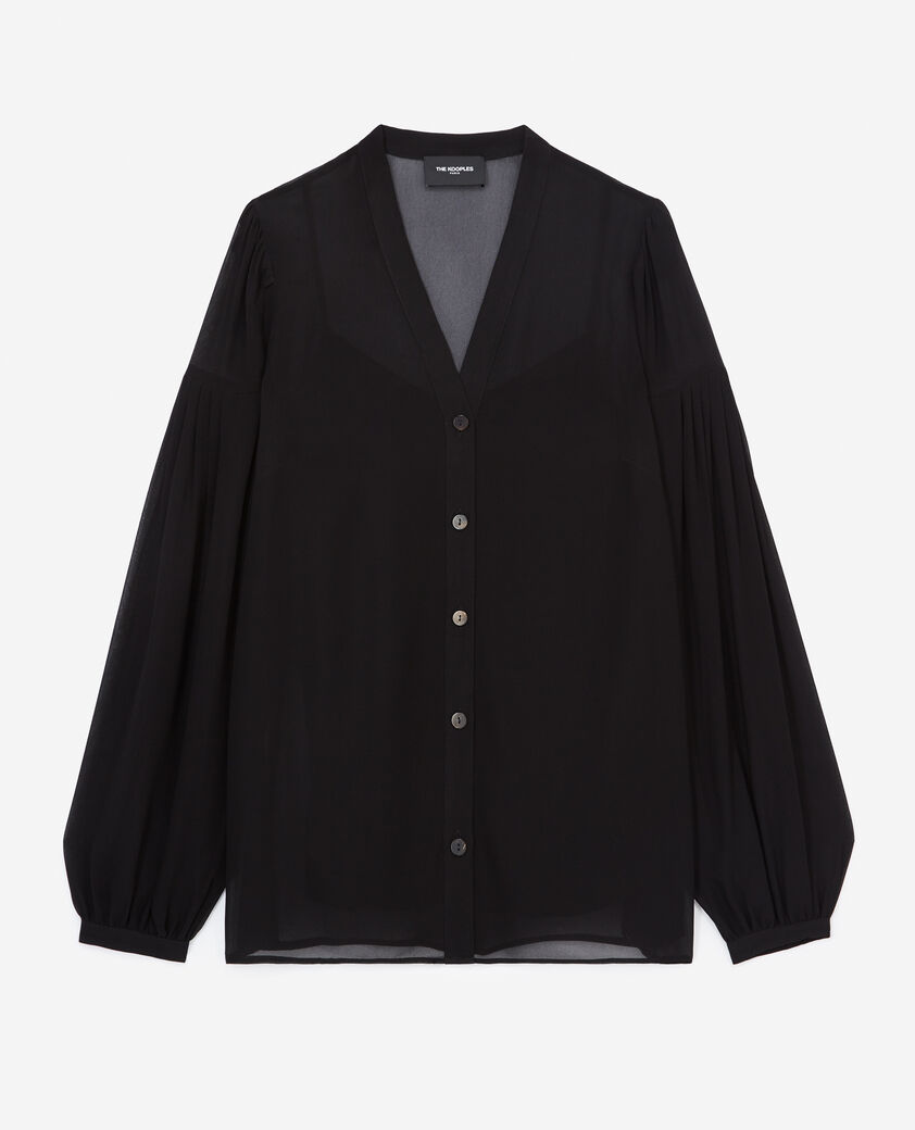 The Kooples WOMEN BLACK loose v-neck buttoned black shirt