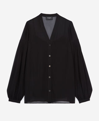 The Kooples WOMEN BLACK loose v-neck buttoned black shirt