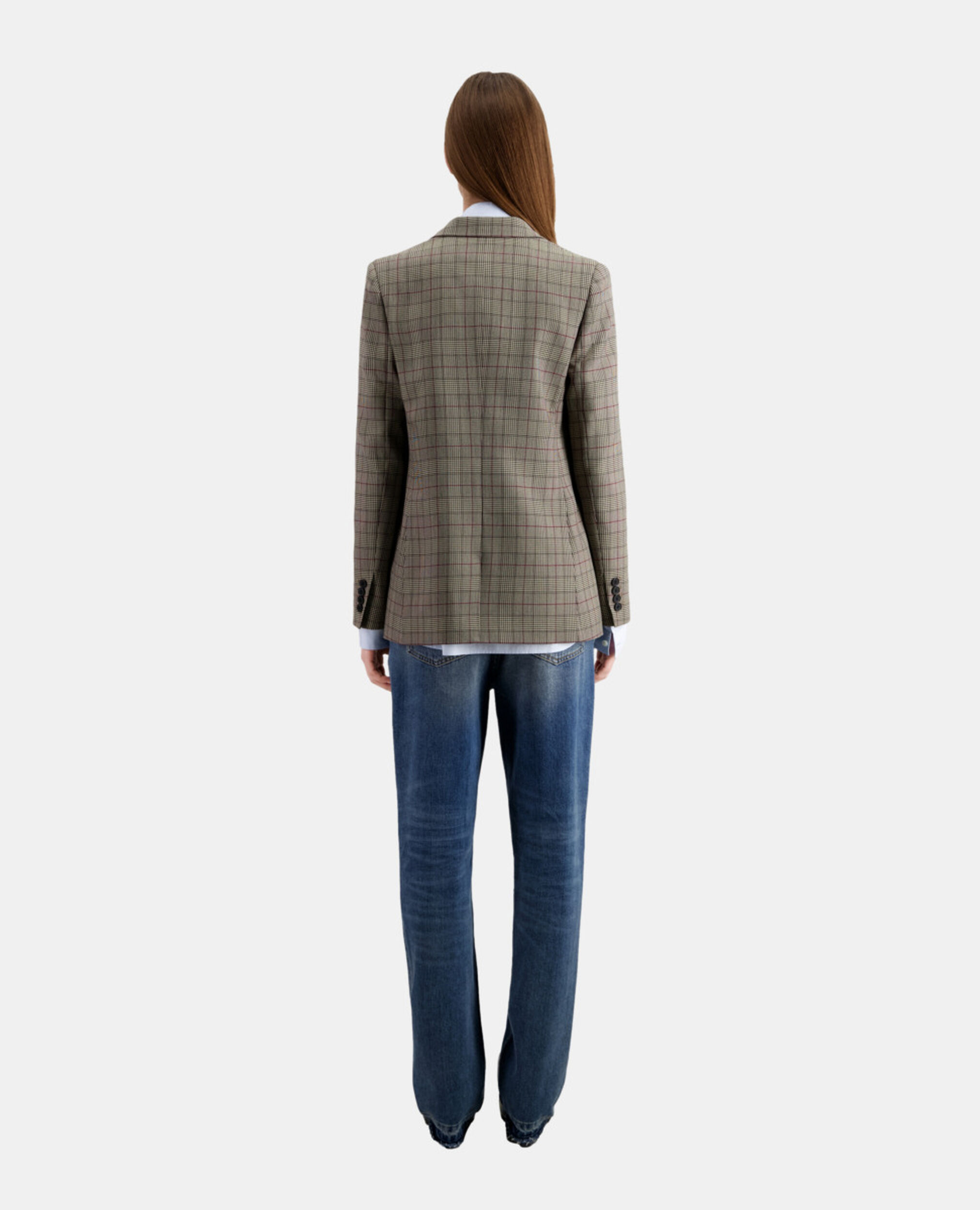 Beige and burgundy Prince of Wales blazer, ECRU / BLACK / BURGUNDY, hi-res image number null