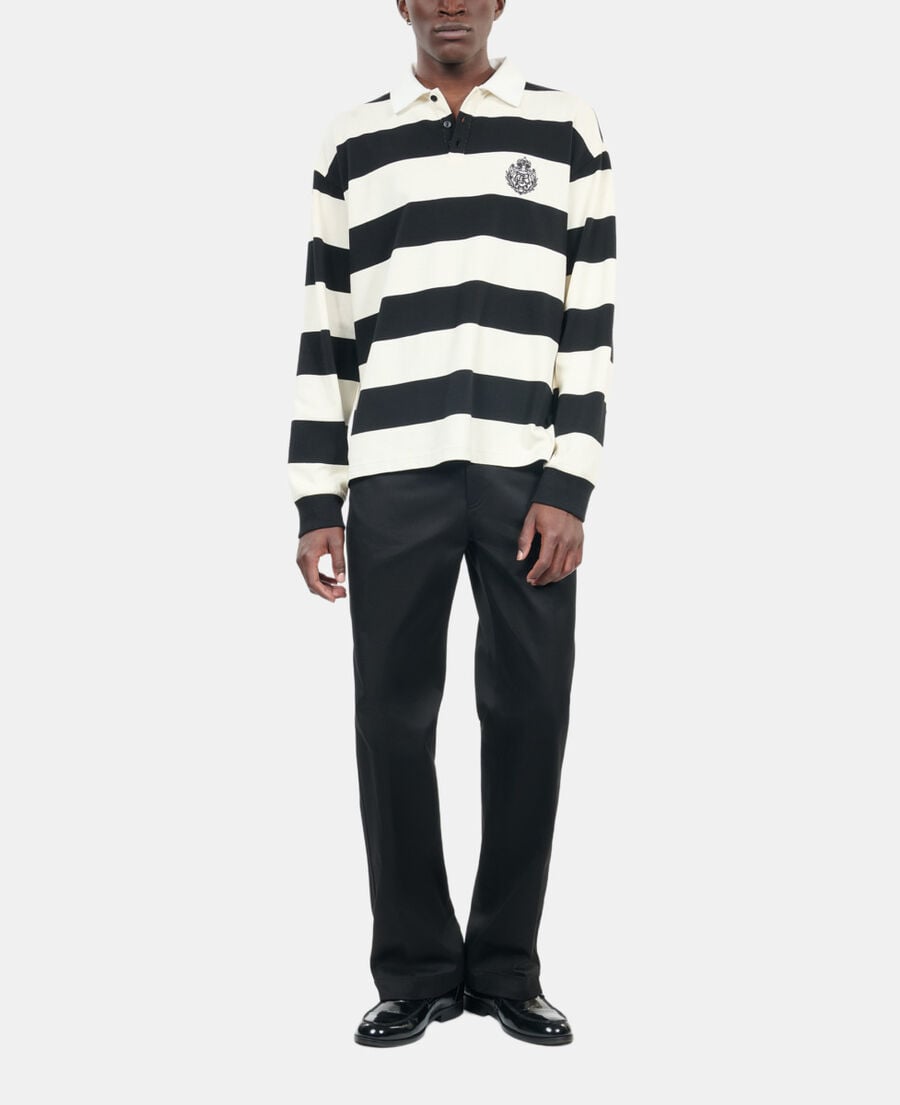 The Kooples H BLACK / WHITE long-sleeved black and white striped polo t-shirt