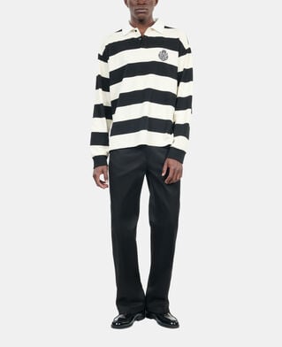 The Kooples H BLACK / WHITE long-sleeved black and white striped polo t-shirt