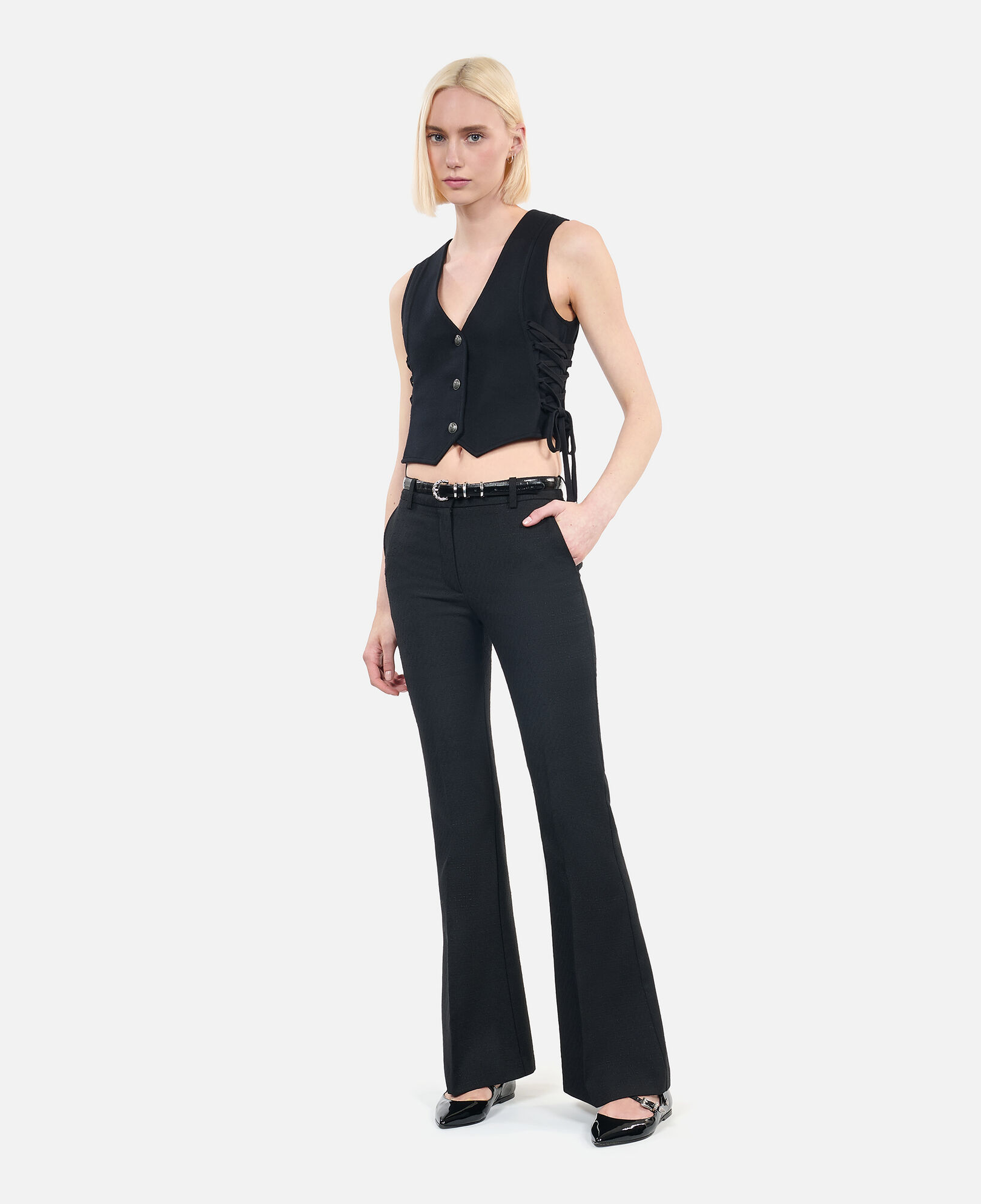 The Kooples WOMEN BLACK black waistcoat with lacing 