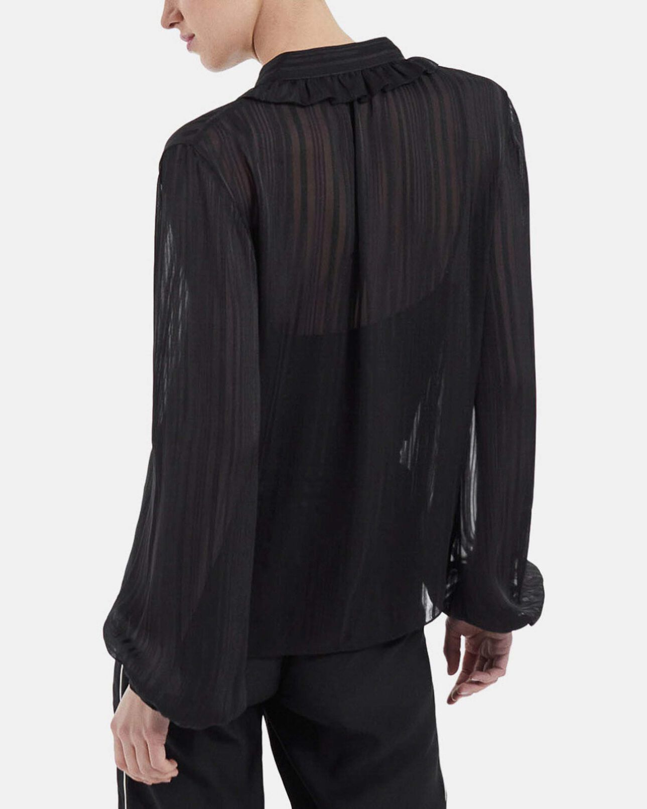 The Kooples FEMME BLACK top fluide noir à col noué effet rayé