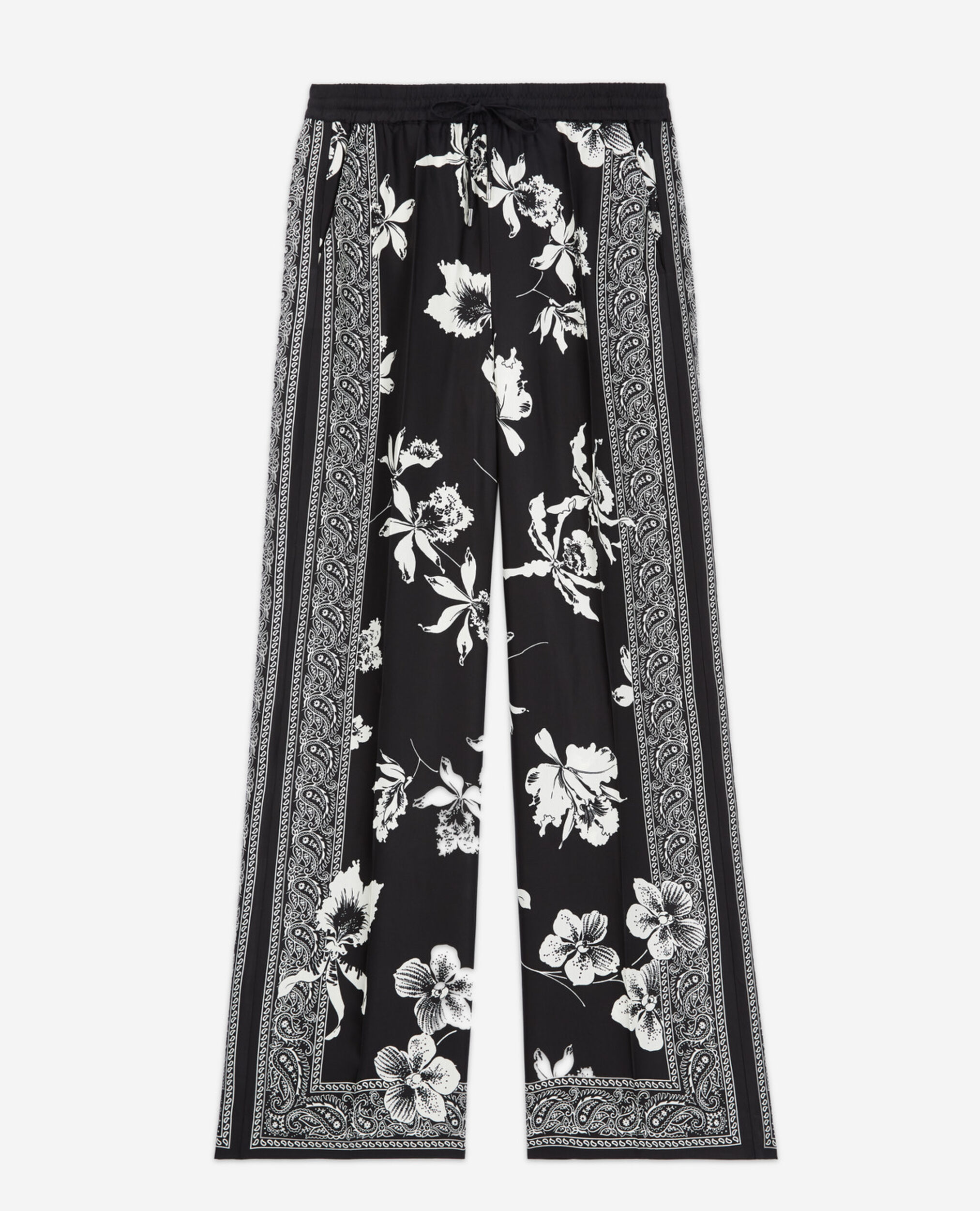 Pantalon noir et blanc motif foulard fluide, BLACK WHITE, hi-res image number null