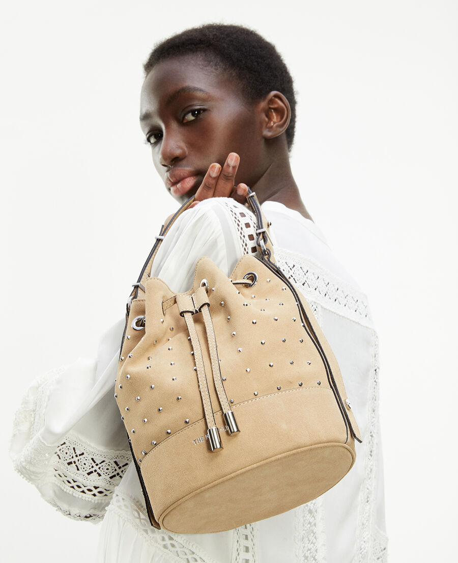 tasche medium tina leder beige nieten