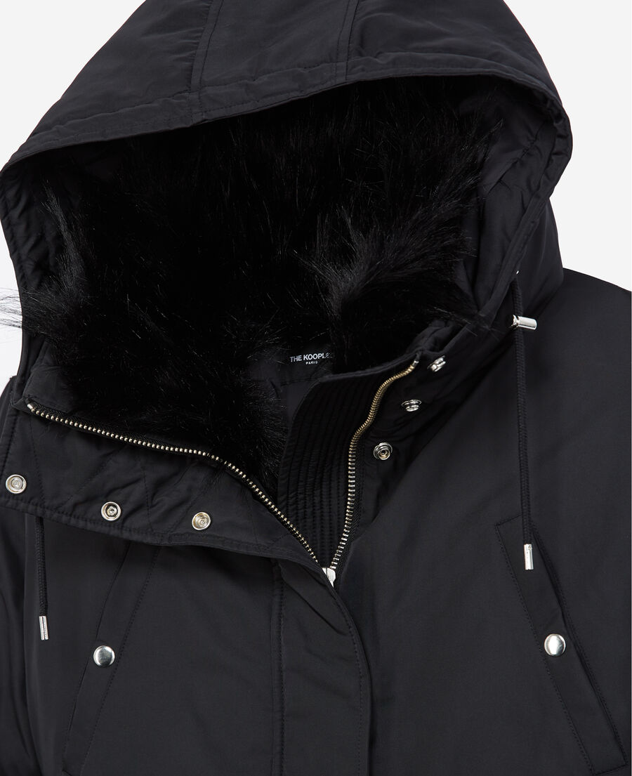 hooded black parka with faux fur