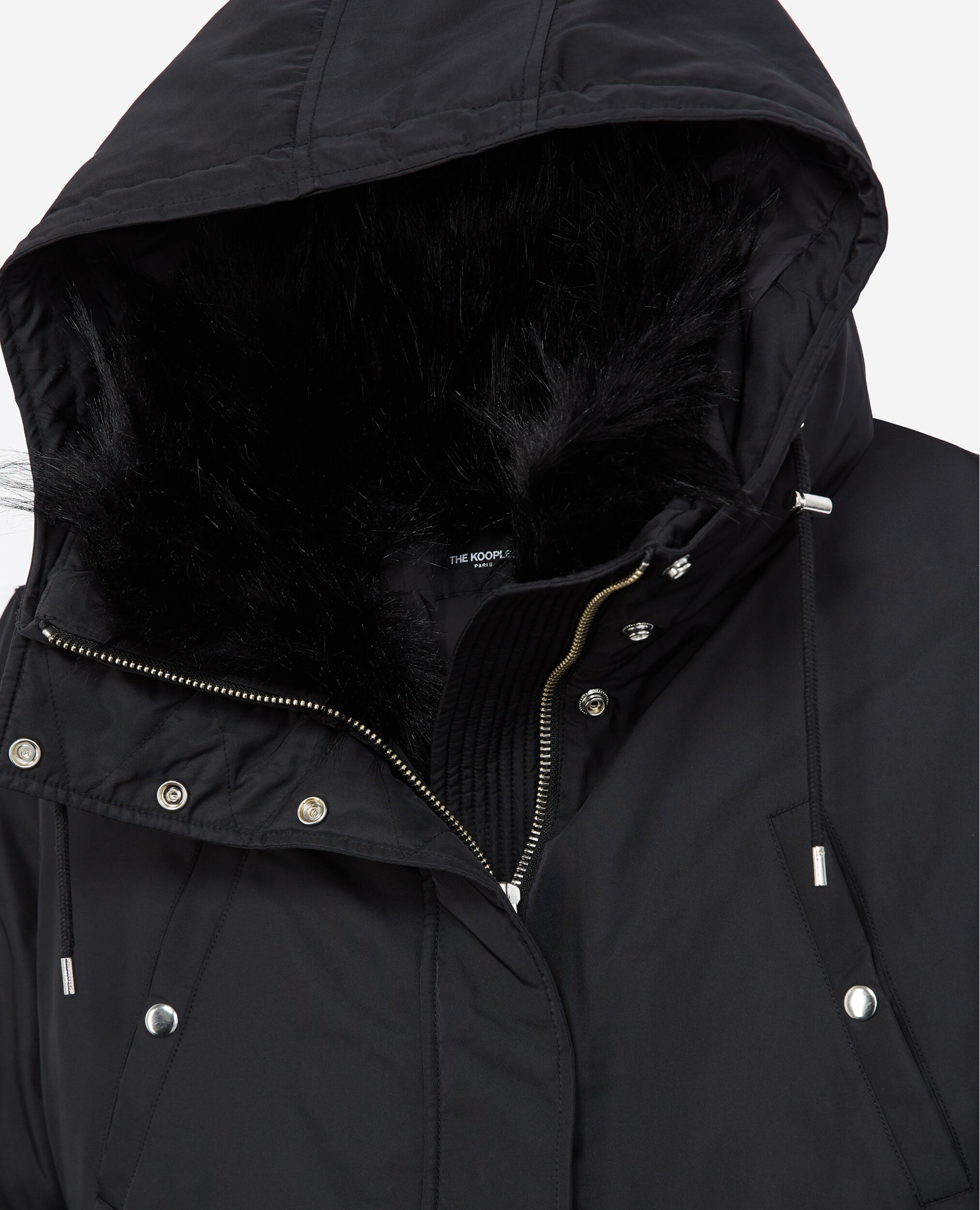 Hooded black parka with faux fur, BLACK, hi-res image number null