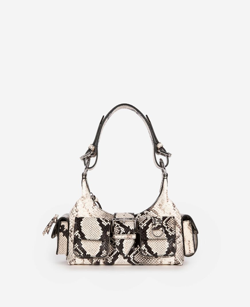 The Kooples WOMEN BLACK WHITE amelia small bag in python-effect leather