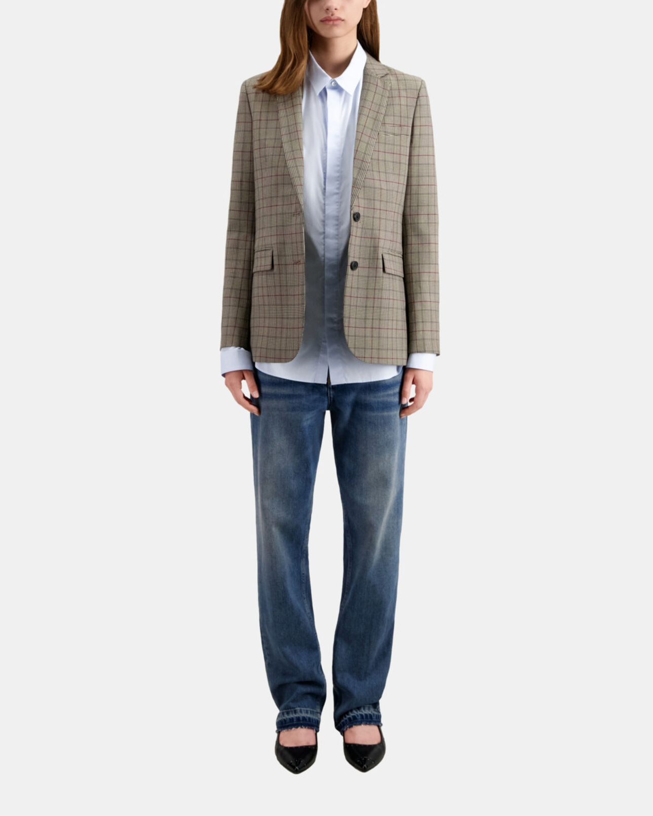 The Kooples DAMEN ECRU / BLACK / BURGUNDY glencheck-blazer in beige und bordeaux