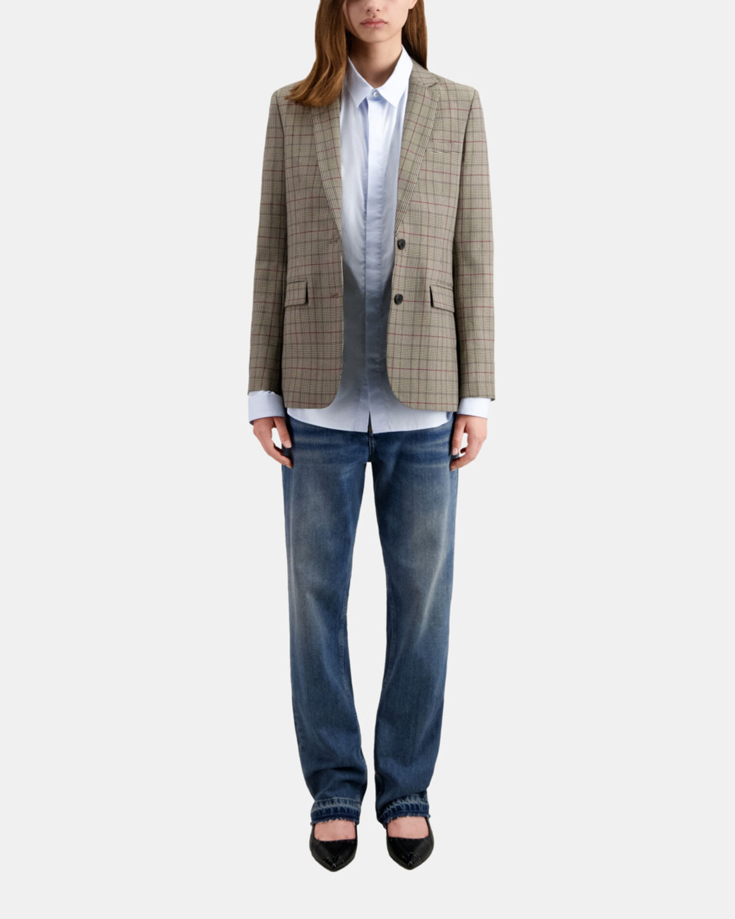 Glencheck-Blazer in Beige und Bordeaux, ECRU / BLACK / BURGUNDY, hi-res image number null