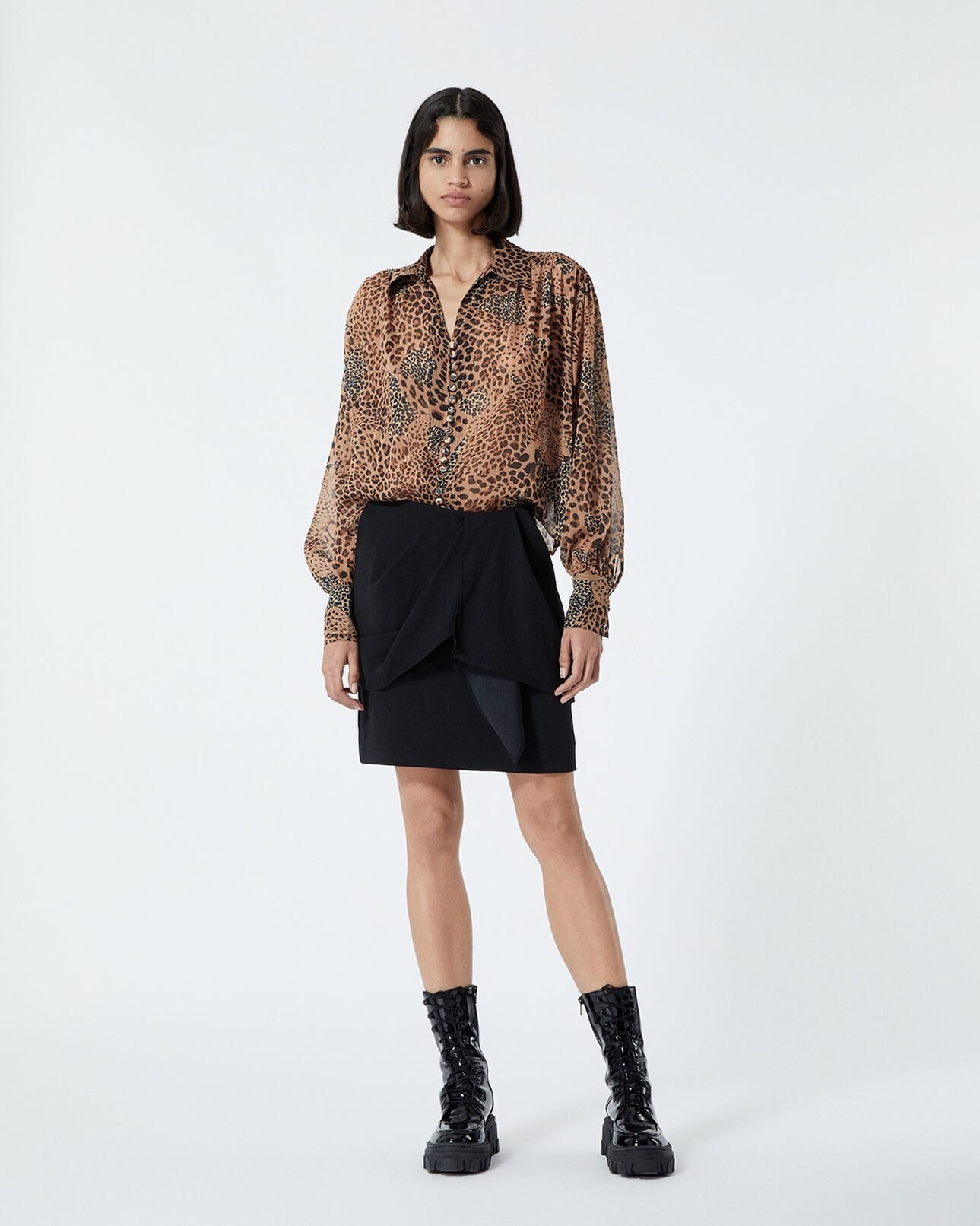 The Kooples WOMEN BLACK black satin wrap skirt with belt
