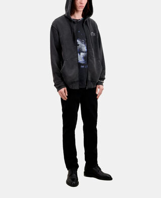 The Kooples HERREN BLACK WASHED herren schwarzes kapuzensweatshirt mit siebdruck