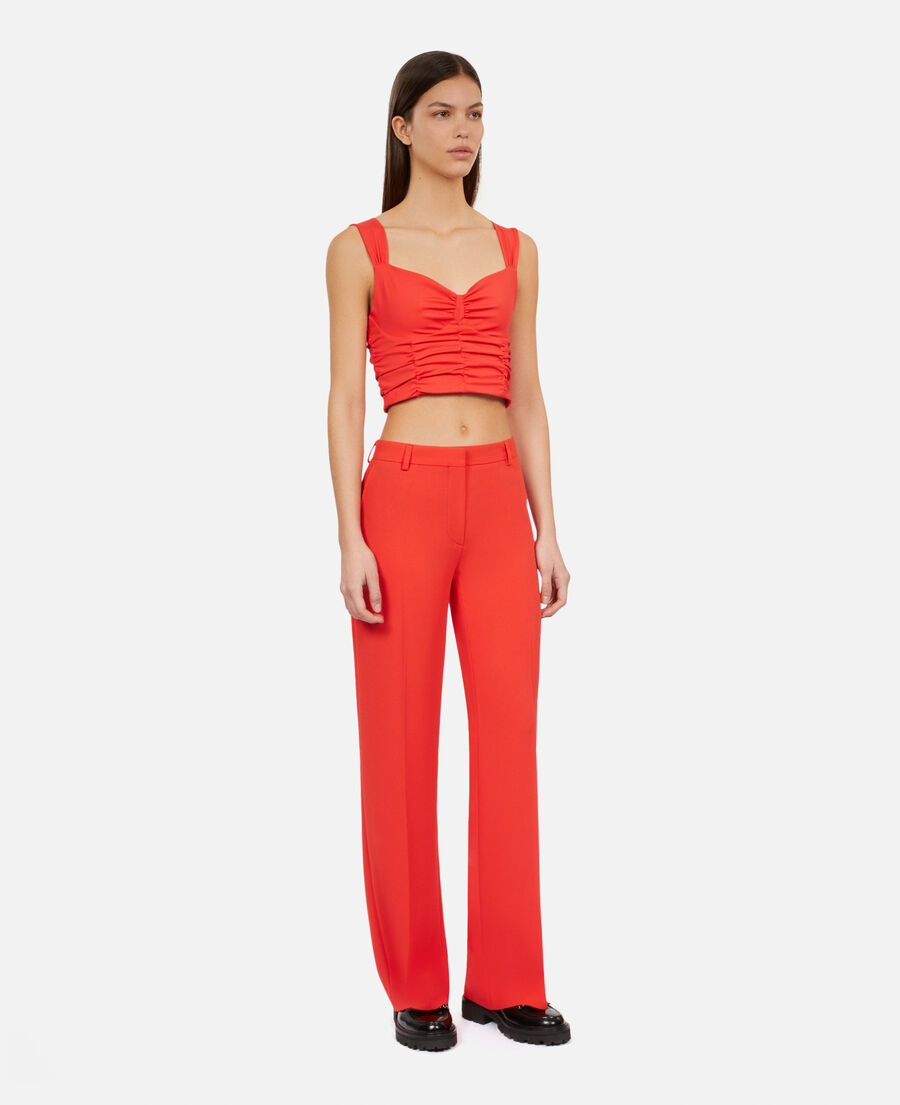 red crepe suit trousers