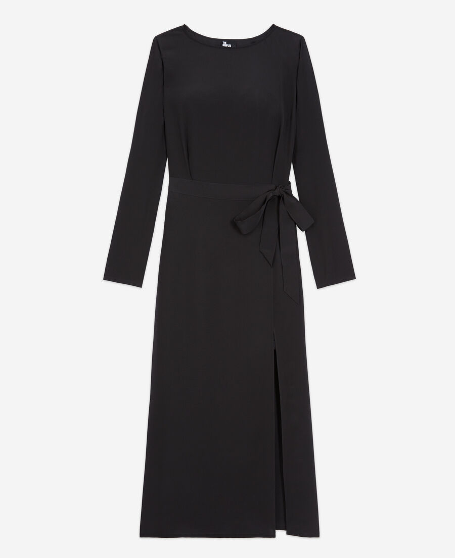 더 쿠플스 The Kooples Robe longue en soie noire,BLACK