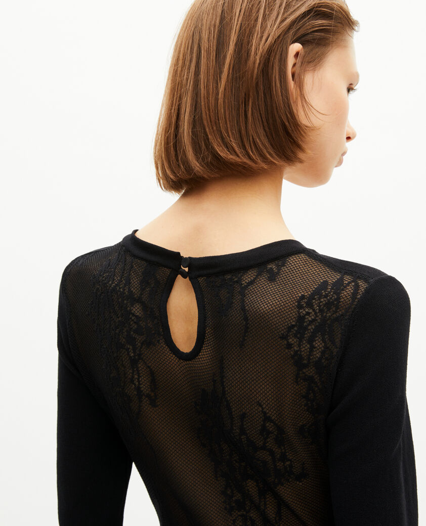 The Kooples WOMEN BLACK mesh maxi dress with black lace