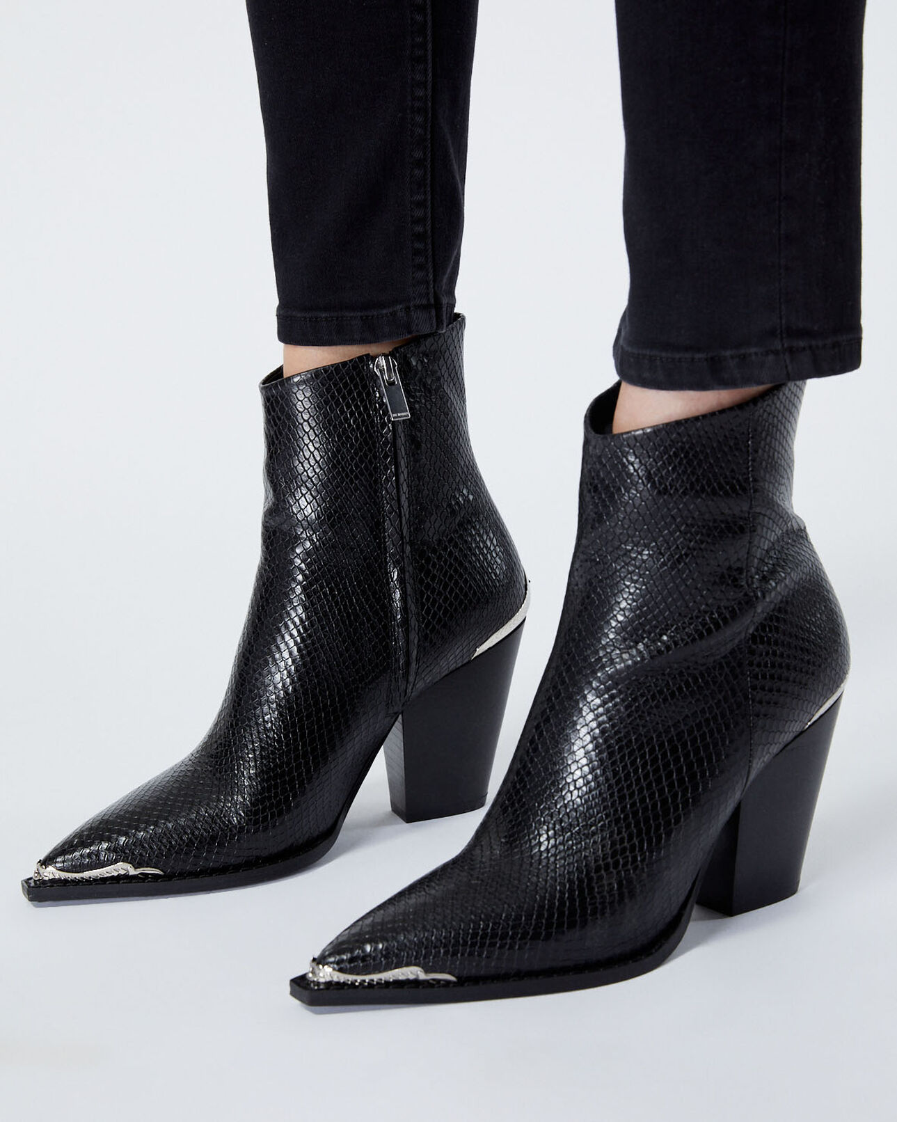 The Kooples FEMME BLACK bottines noires talons cuir effet python