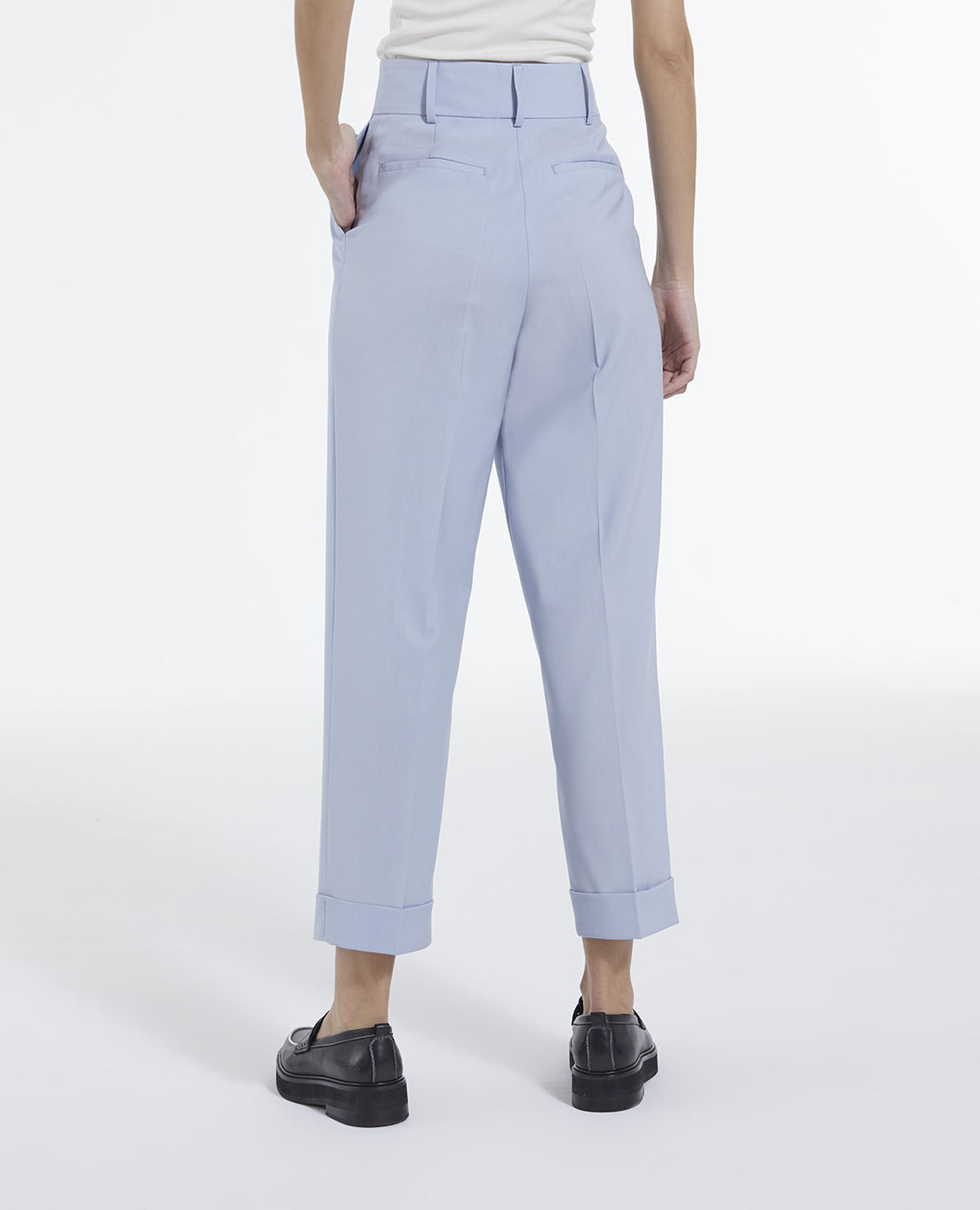 Straight wool sky blue pants with lapels, LIGHT BLUE, hi-res image number null