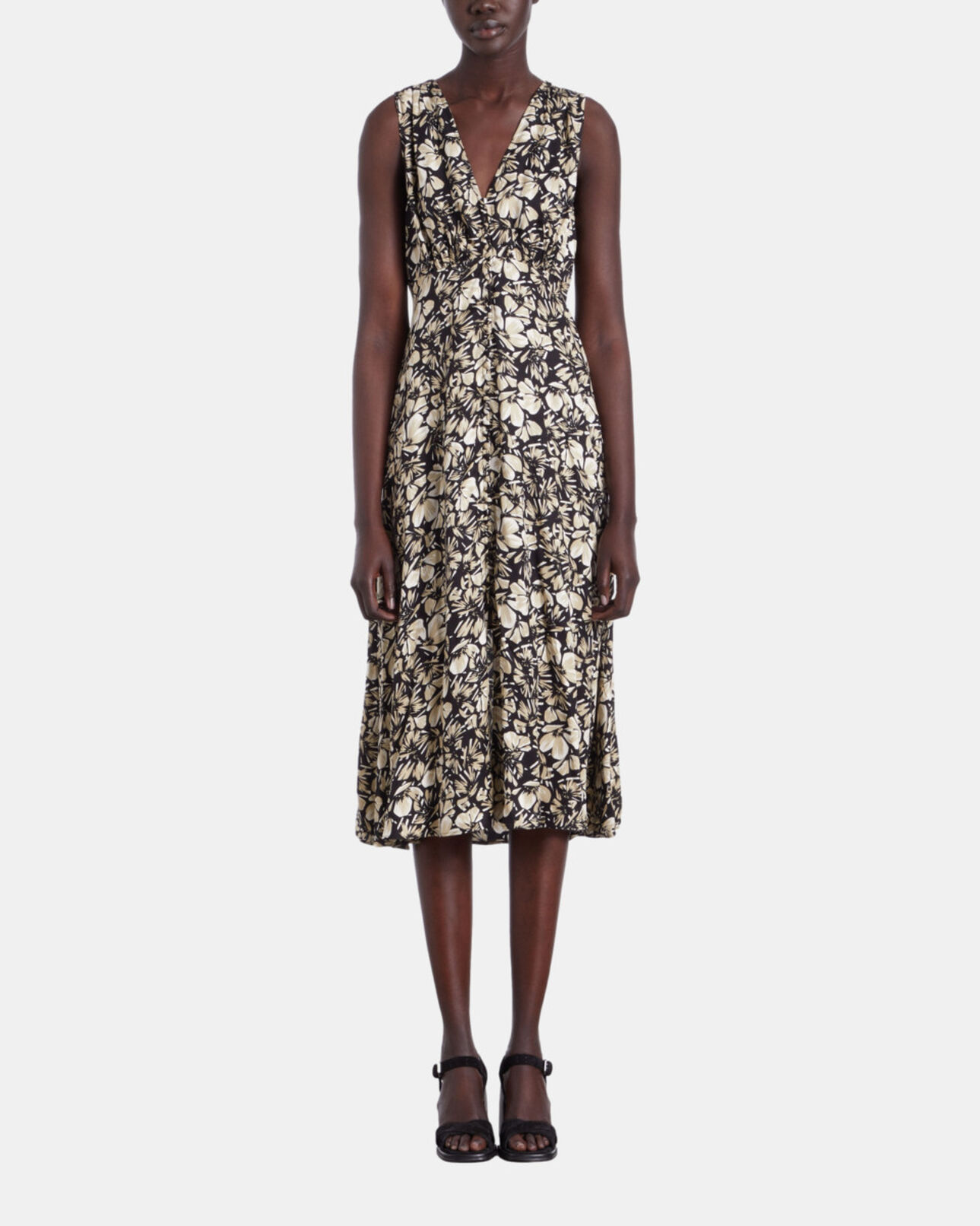 The Kooples MUJER BLACK BROWN vestido largo estampado sin mangas